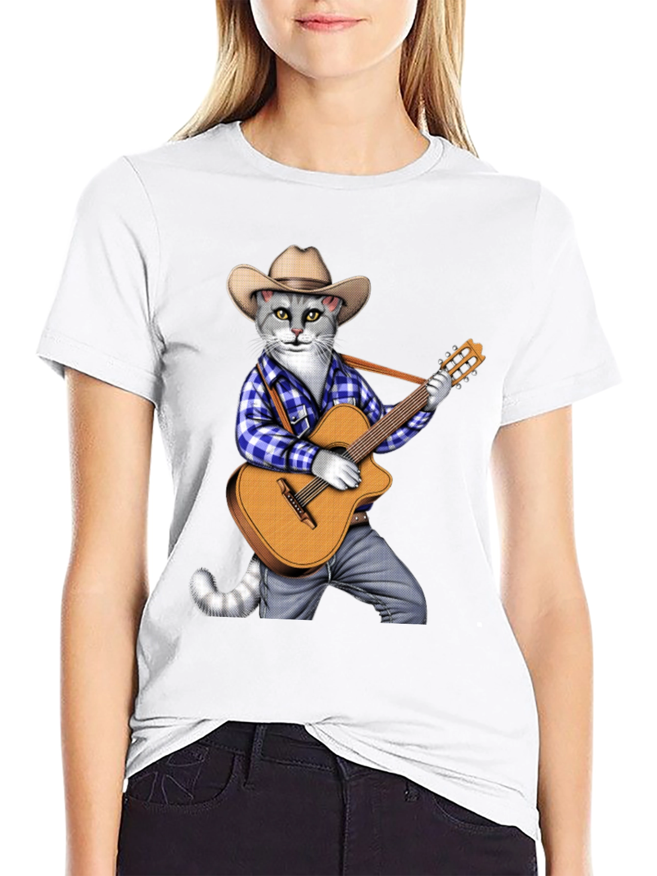 Black Cool Cat Guitarist Graphic Tee view 9