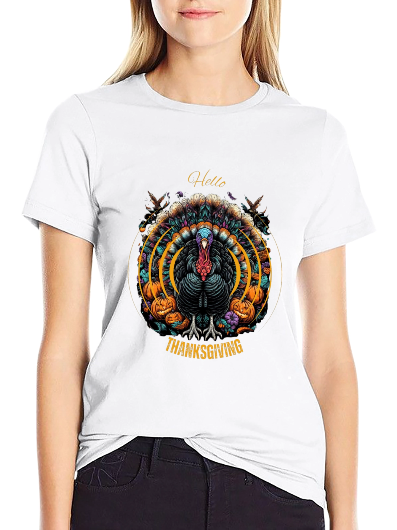 Black Thanksgiving Turkey Graphic Tee view 9