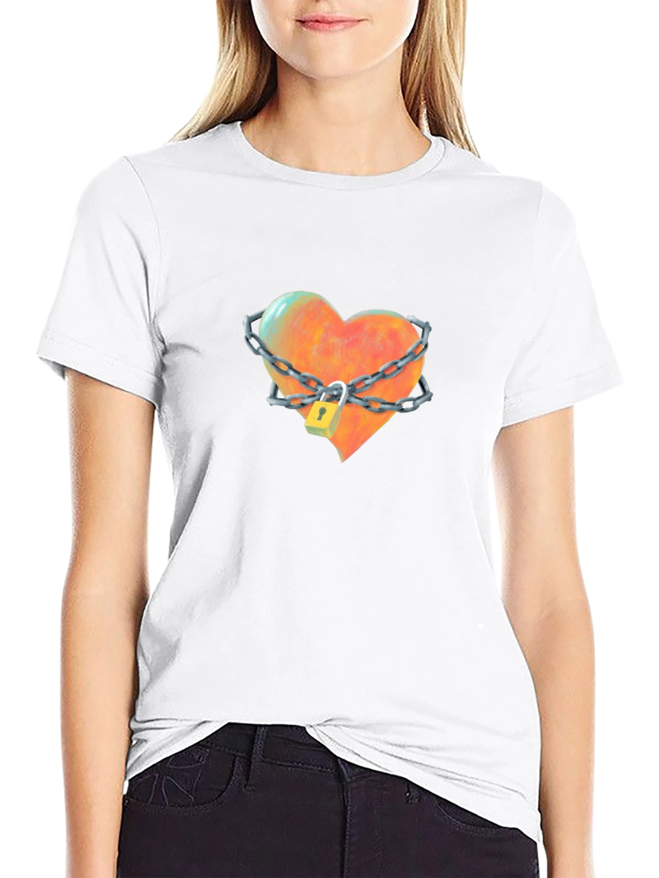 Black Locked Heart Graphic Tee - Stylish Cotton T-Shirt view 9