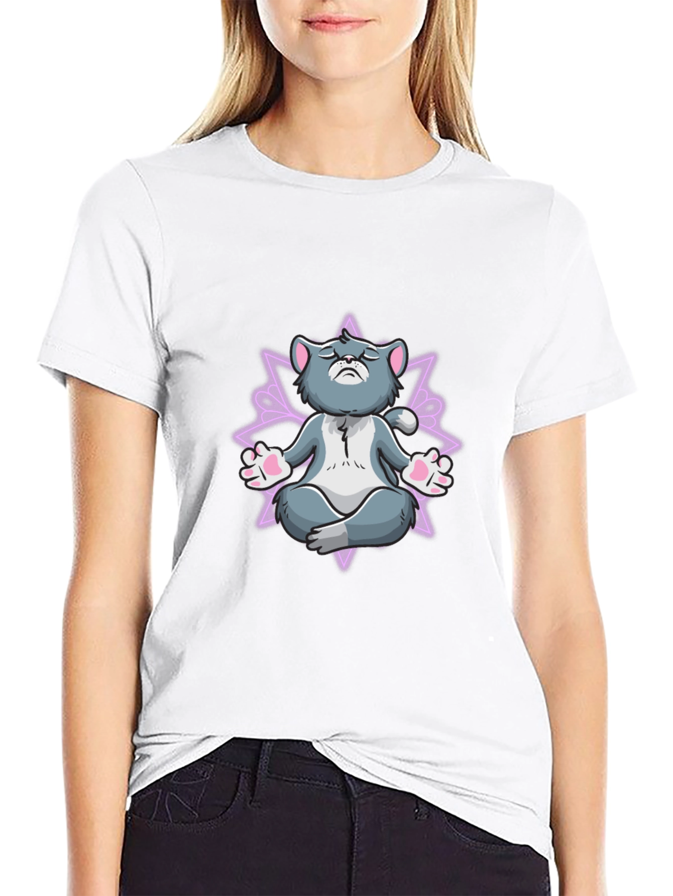 Black Zen Cat T-Shirt - Meditating Feline view 9