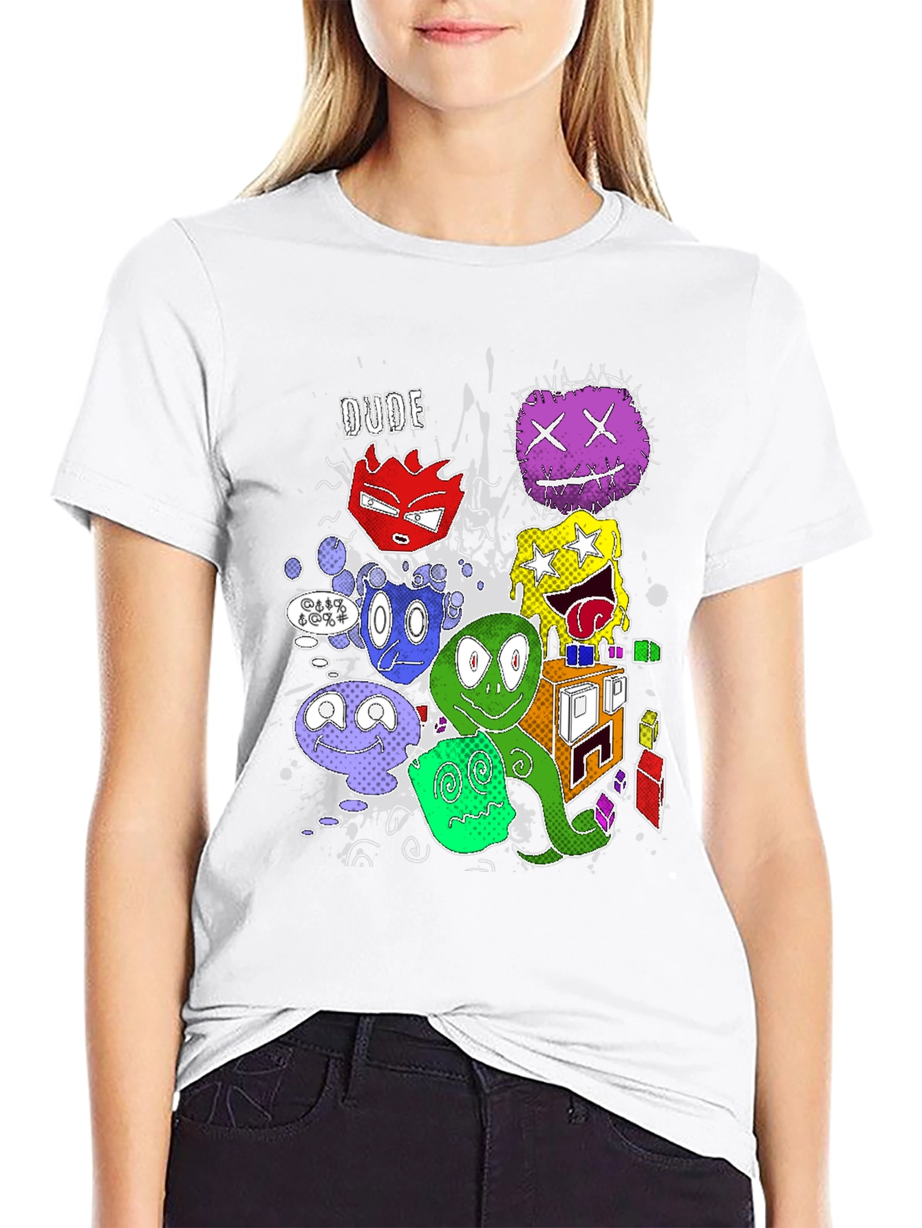 Black Cartoon Monster Graphic Black T-Shirt view 9
