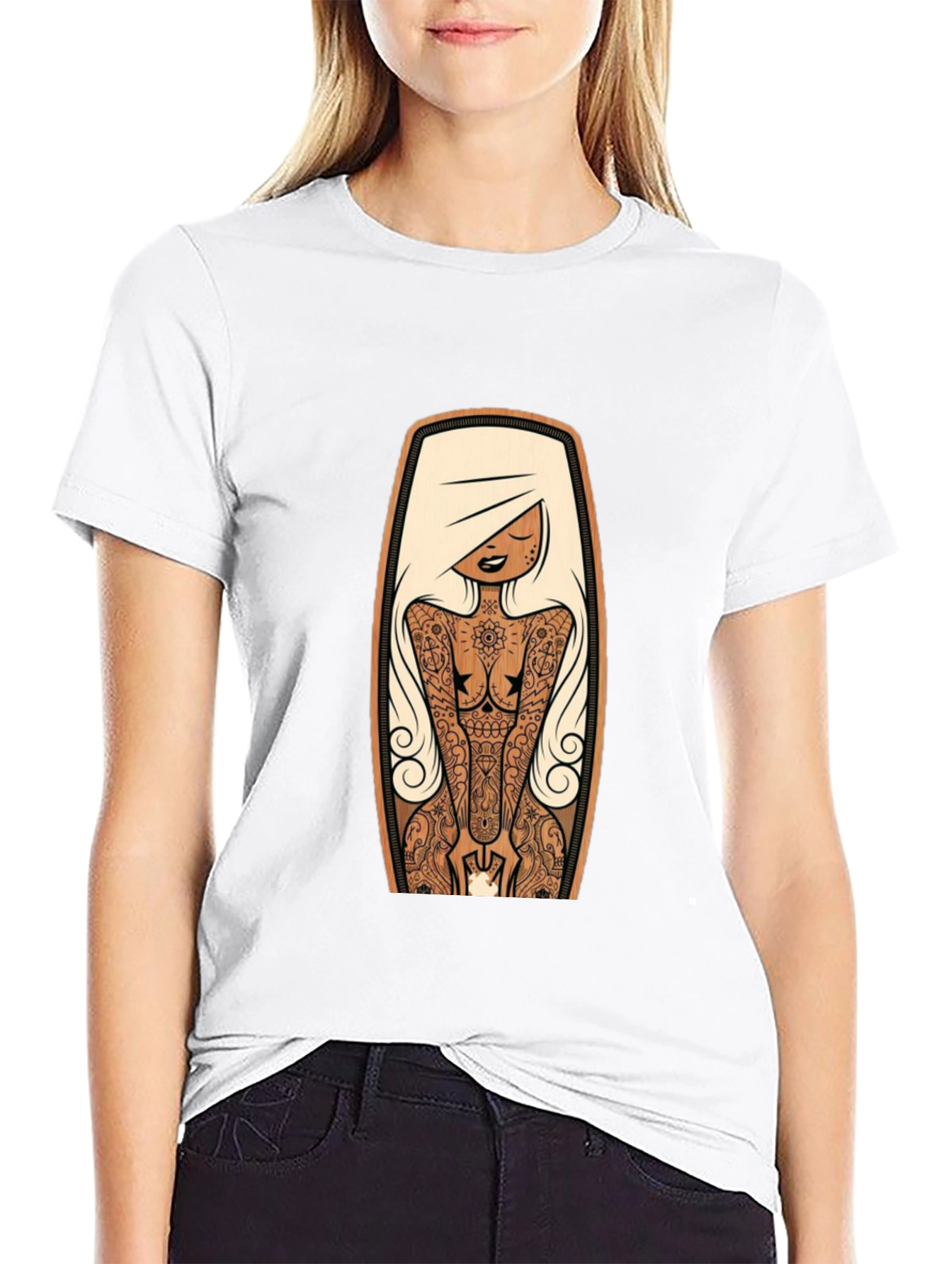 Black Tattooed Lady Graphic Tee - Black Crew Neck view 9