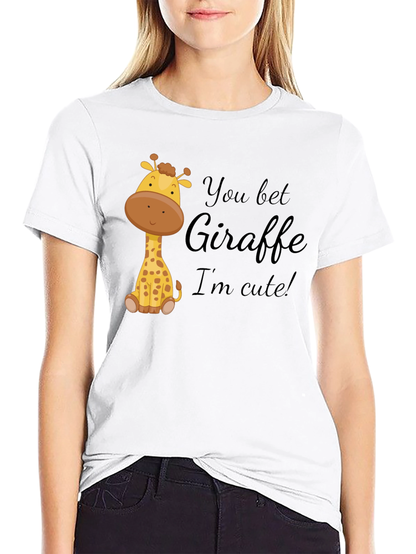 Black You Bet Giraffe I'm Cute! Black Cotton Tee view 9