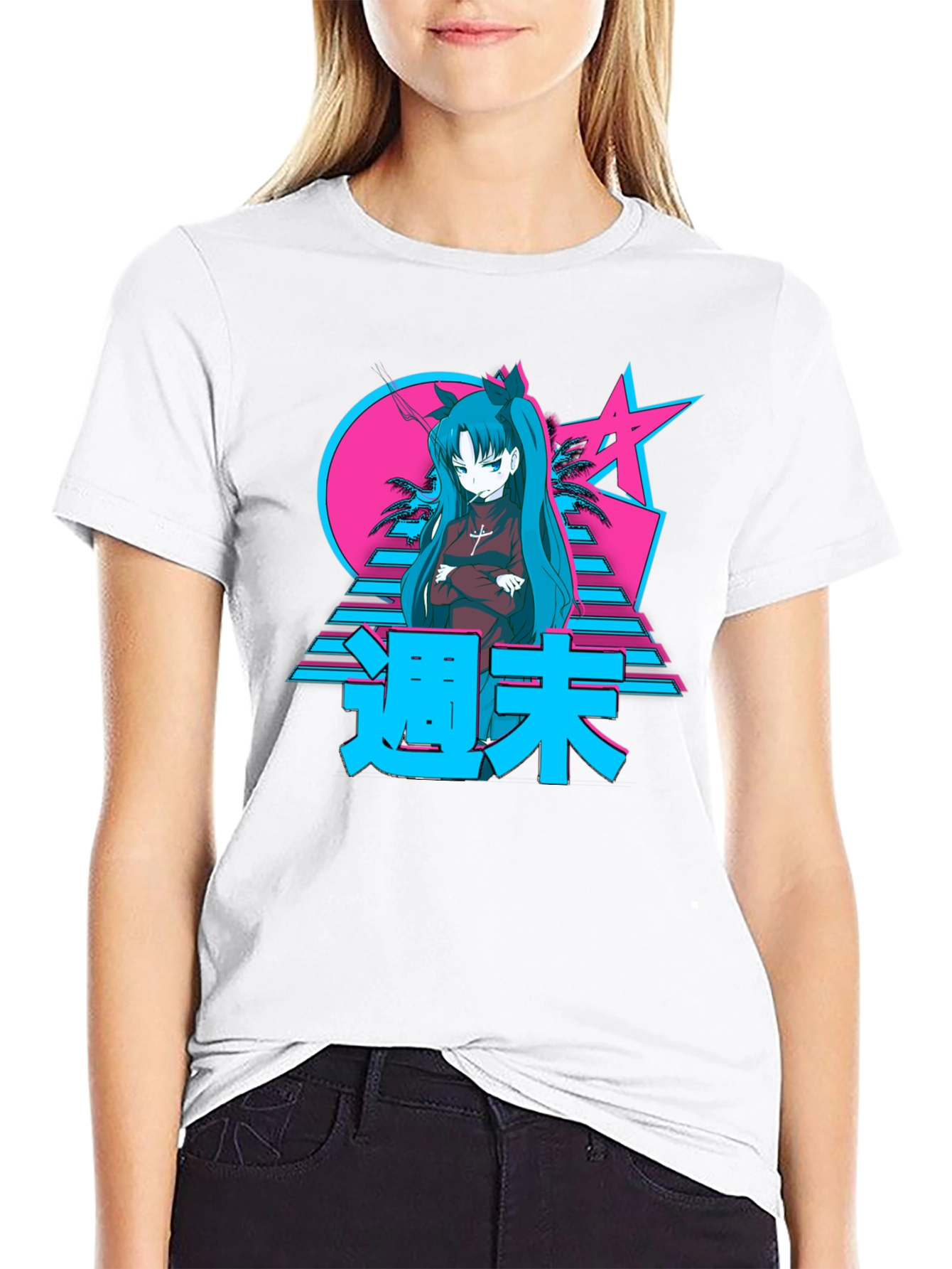 Black Retro Anime Graphic T-Shirt view 9