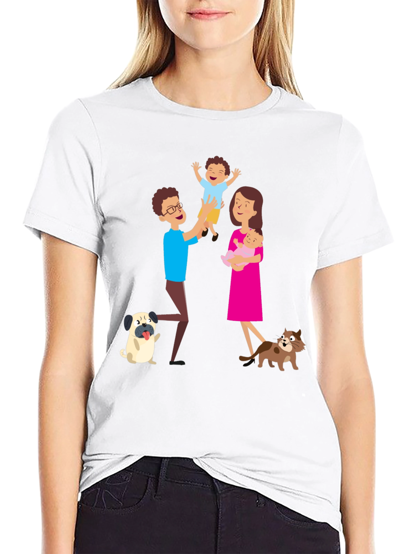 Black Cartoon Family Graphic Tee - Father's Day Gift view 9