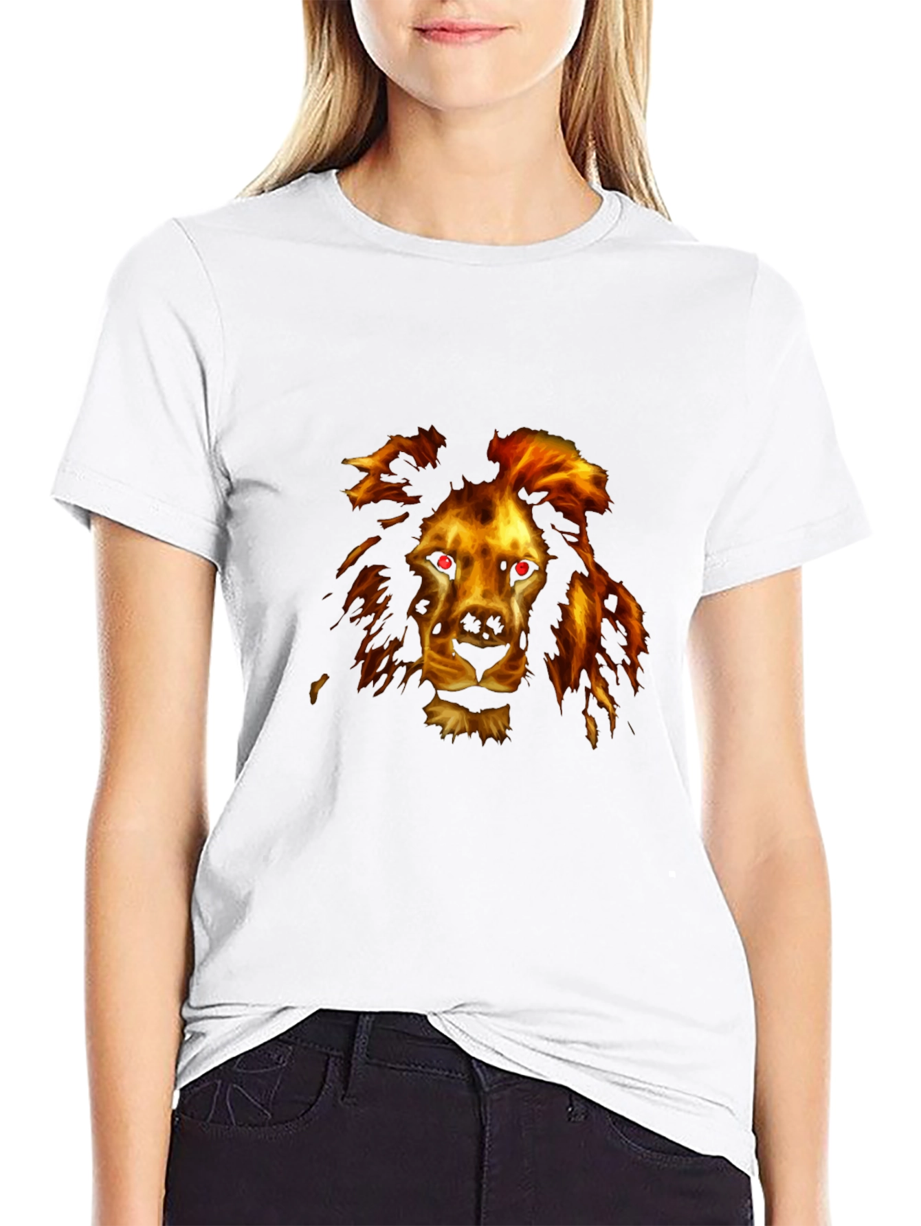 Black Fiery Lion Graphic Tee - Black Cotton Comfort view 9