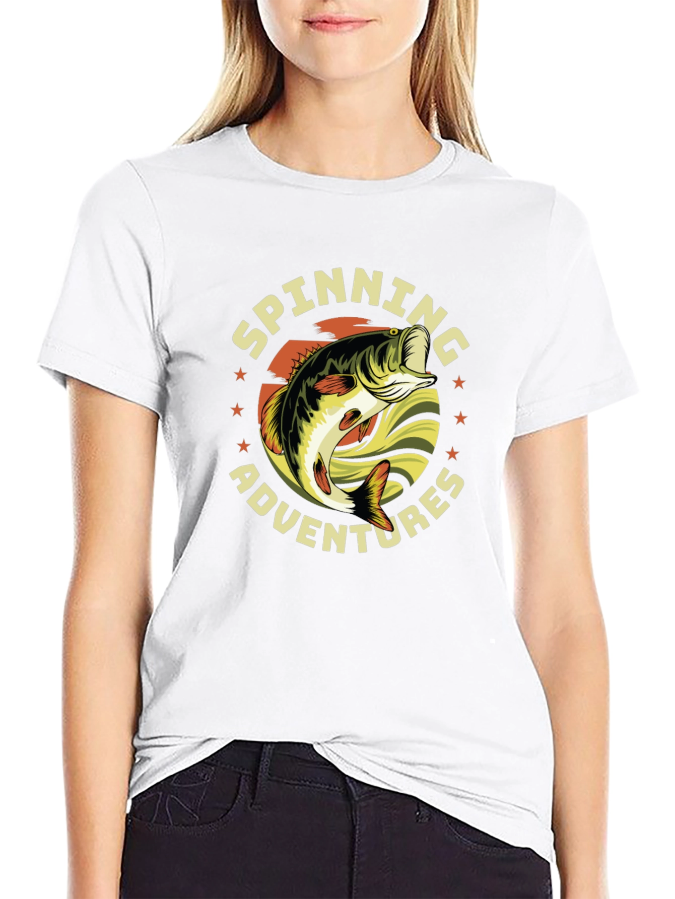 Black Spinning Adventures Fishing T-Shirt view 9