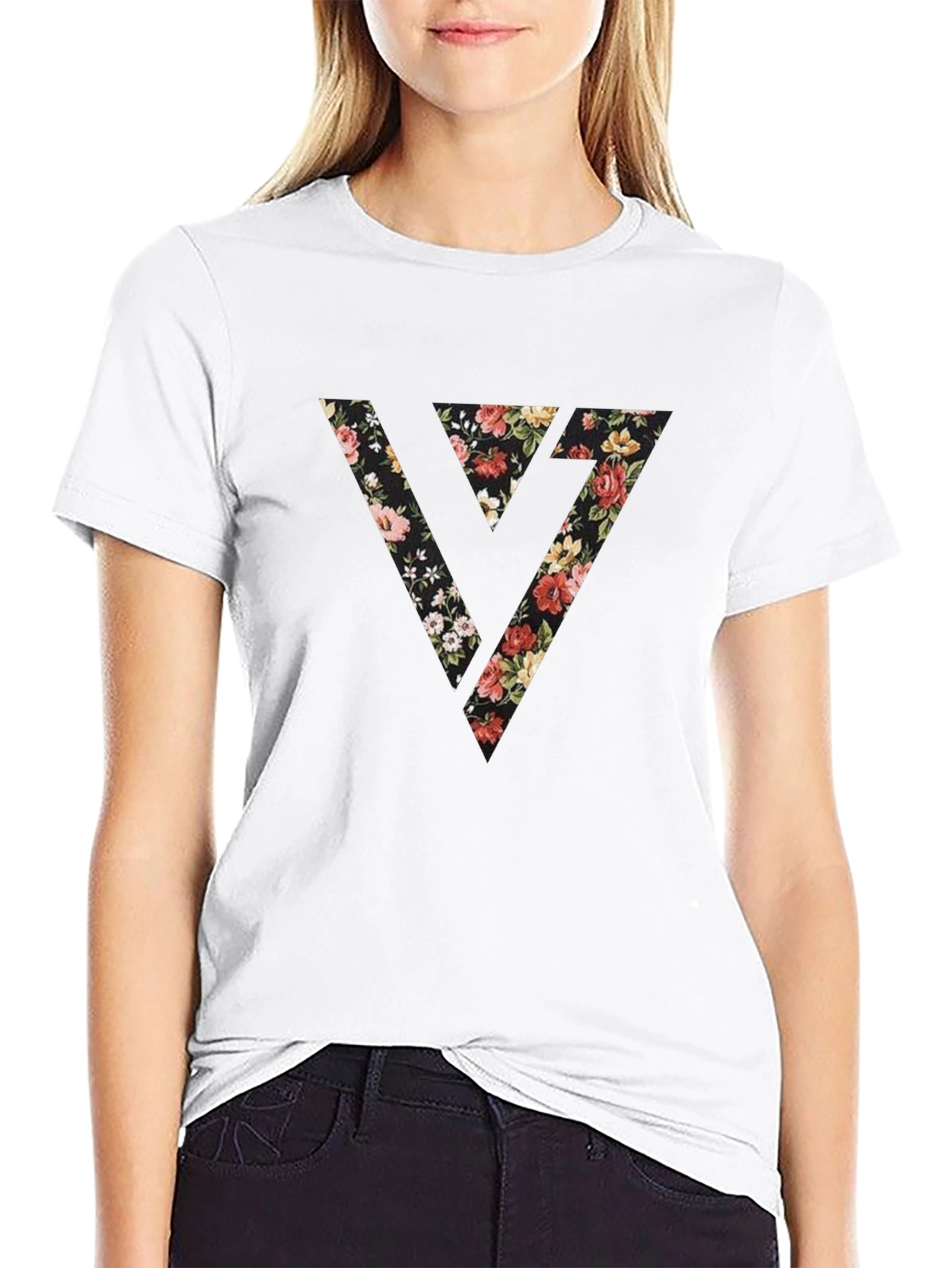 Black Floral Triangle Graphic Black Tee view 9