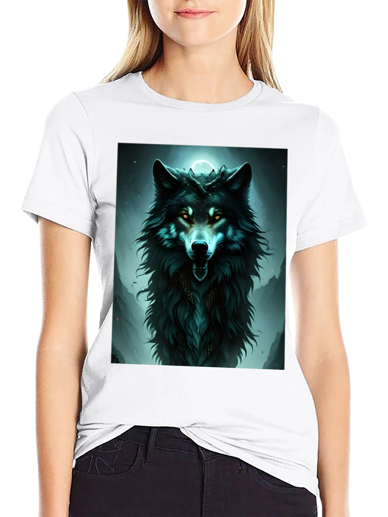 Black Mystic Wolf Graphic Tee - Black Cotton Comfort view 9