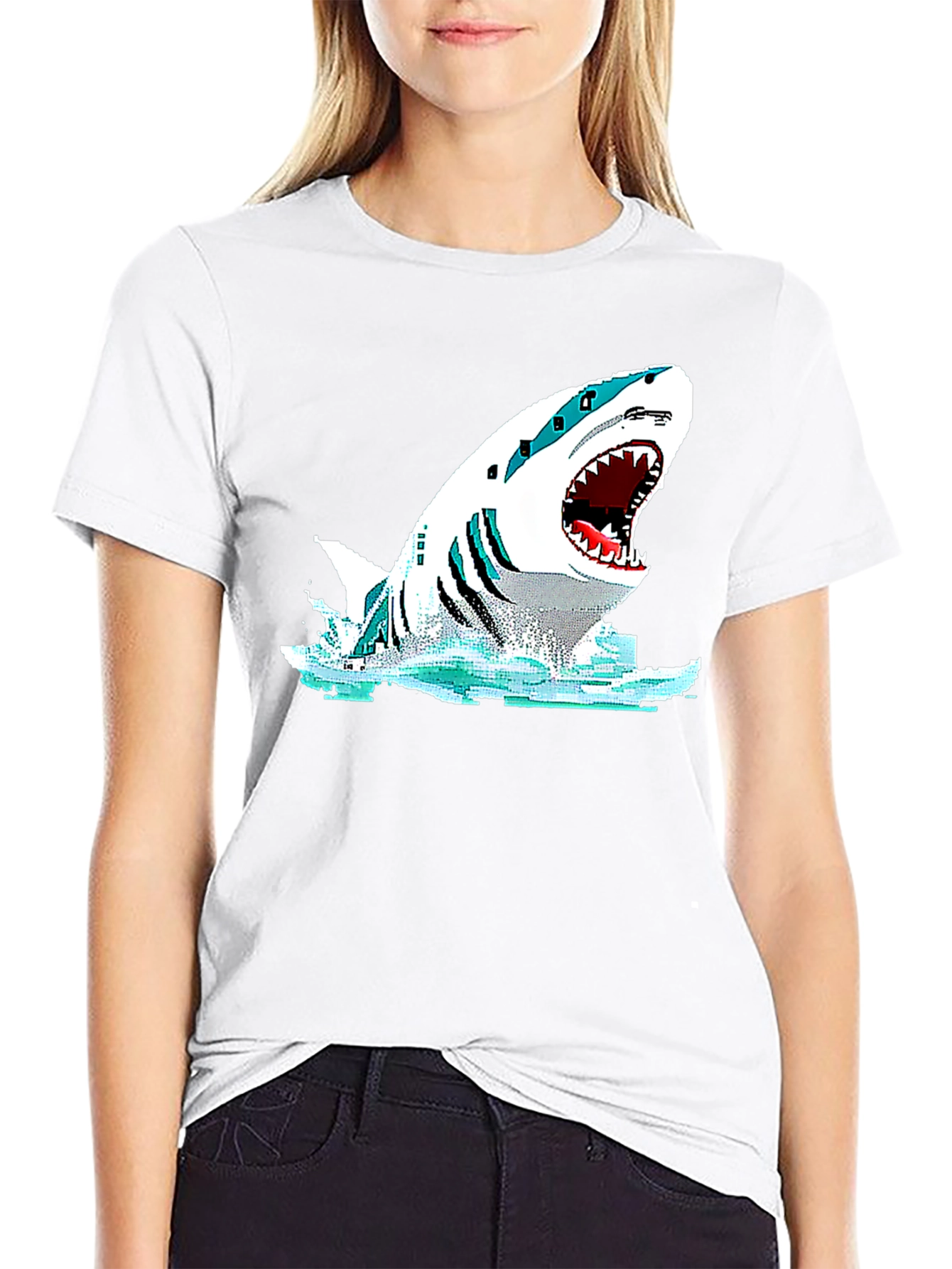 Shark Graphic Black T-Shirt - Pixelated Design - 9