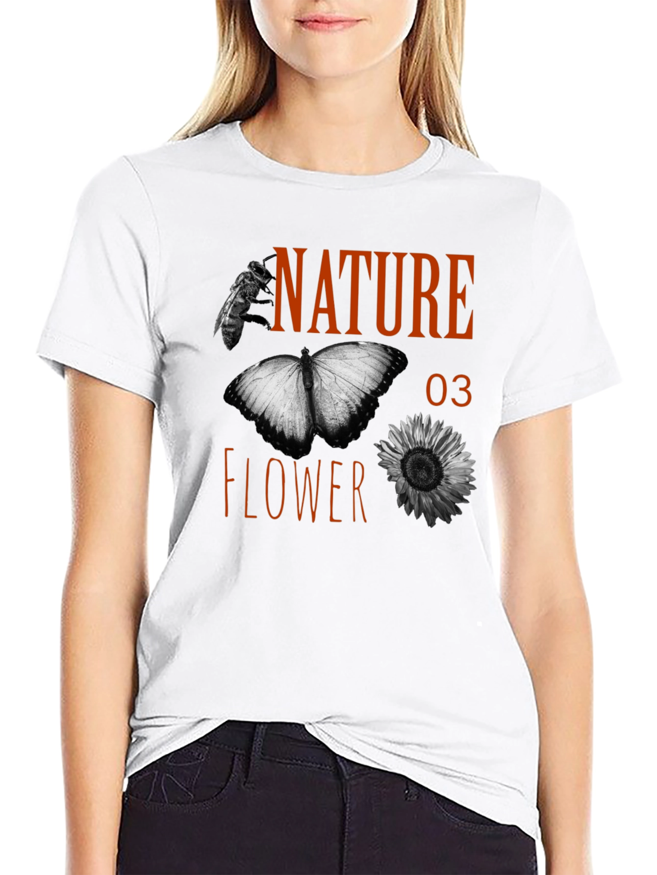 Black Nature Flower Graphic Tee - Black Cotton Blend view 9