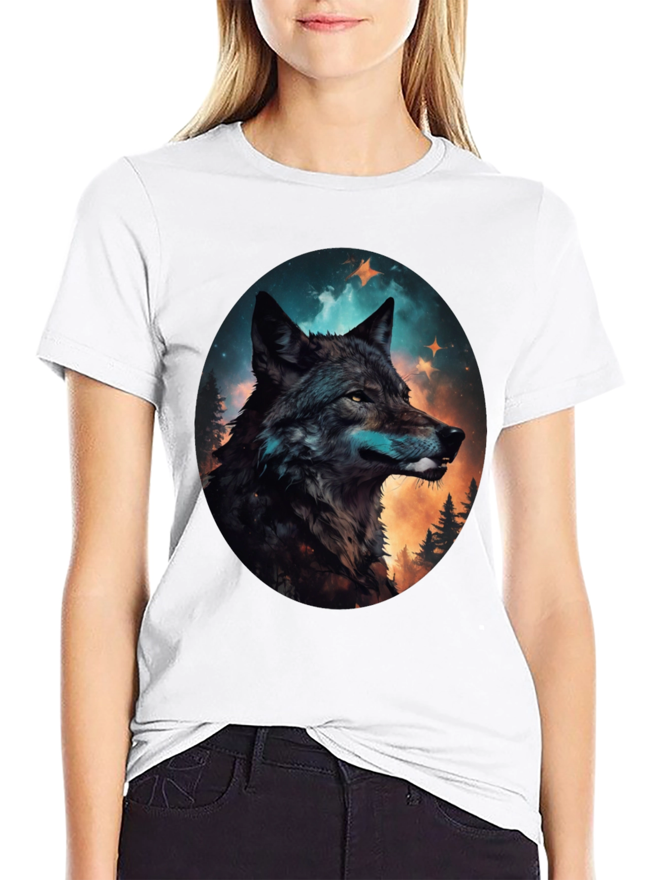 Black Wolf Graphic Print Crew Neck T-Shirt view 9
