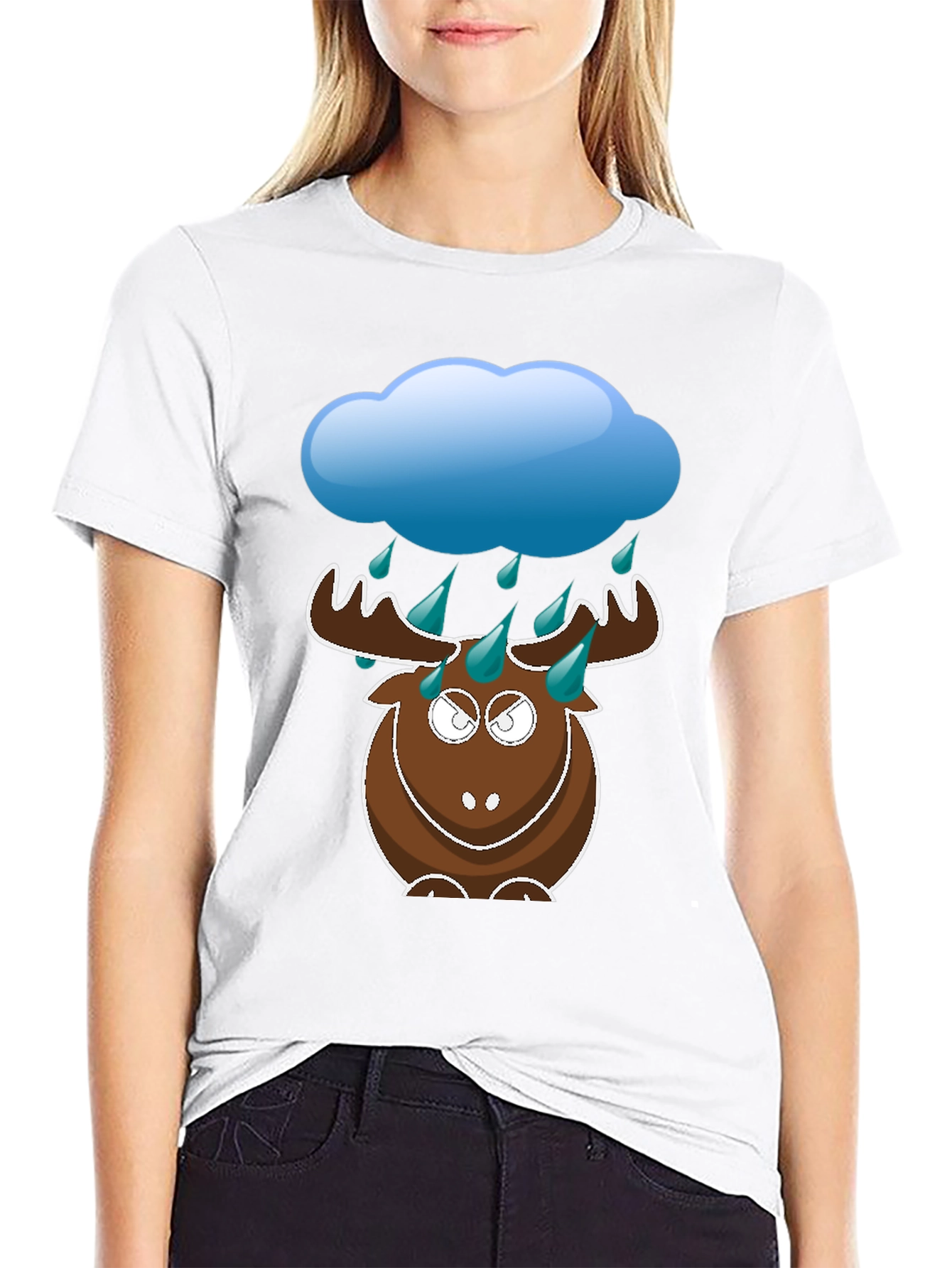 Black Humorous Rainy Moose Black T-Shirt view 9