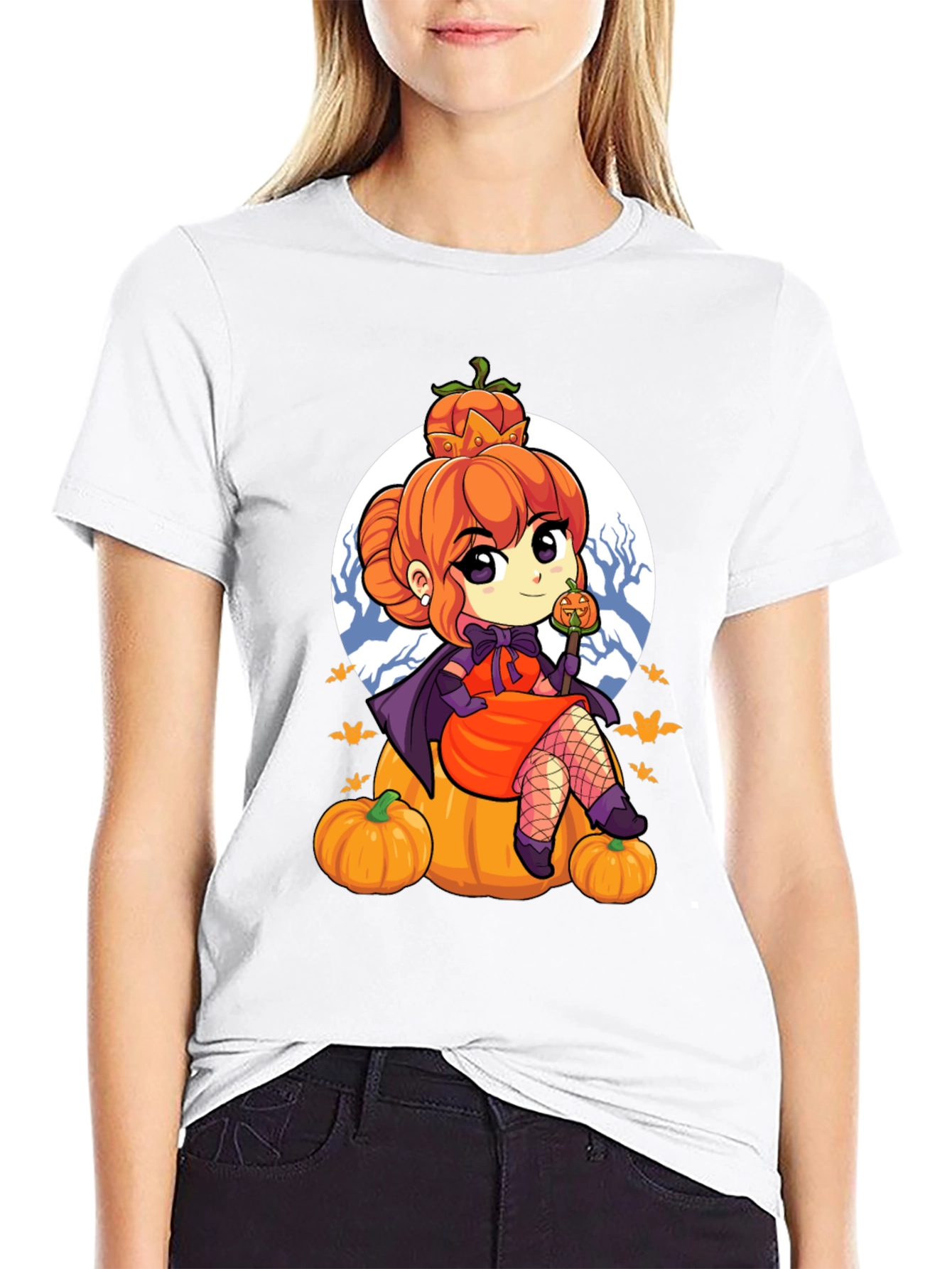 Black Halloween Anime Girl T-Shirt view 9