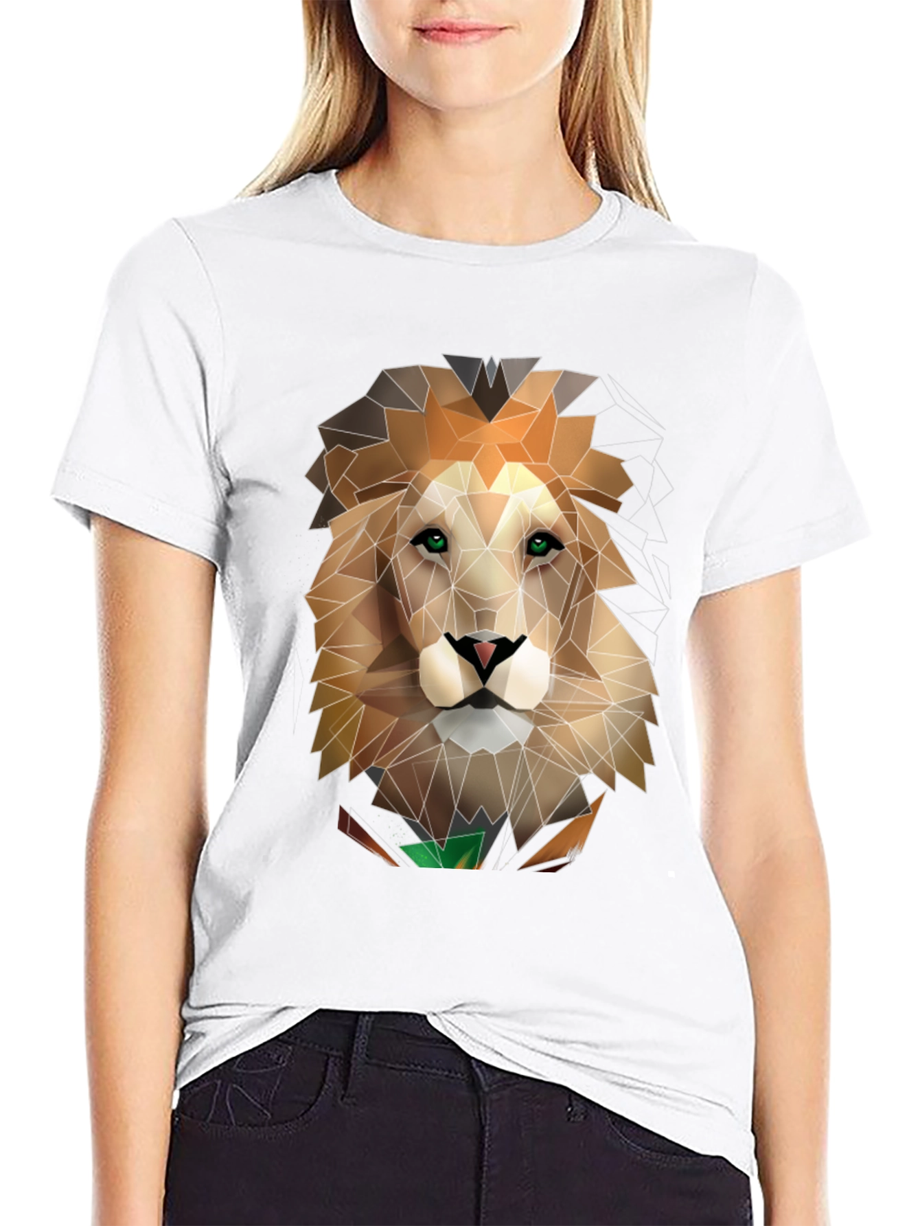 Black Geometric Lion Graphic Black T-Shirt view 9