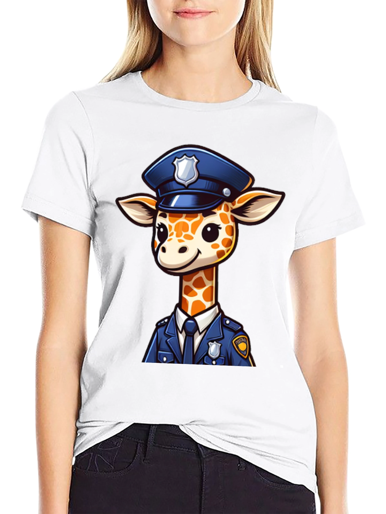 Black Giraffe Police Officer Black T-Shirt view 9