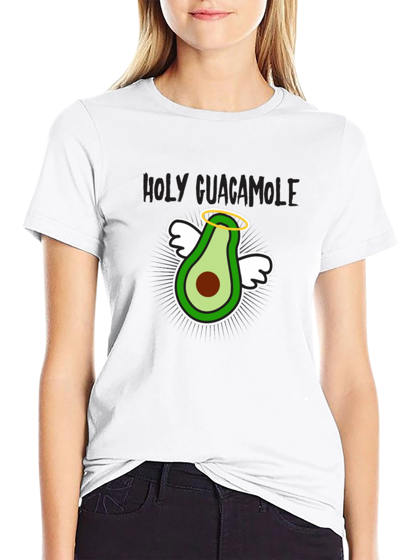 Black Holy Guacamole T-Shirt - Funny Avocado Angel Graphic Tee view 9