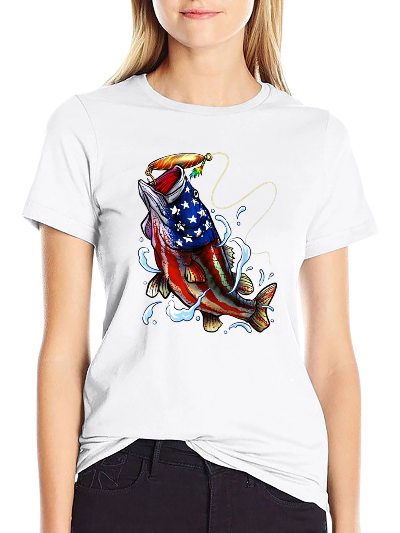 Black American Flag Bass Fishing Graphic T-Shirt view 9