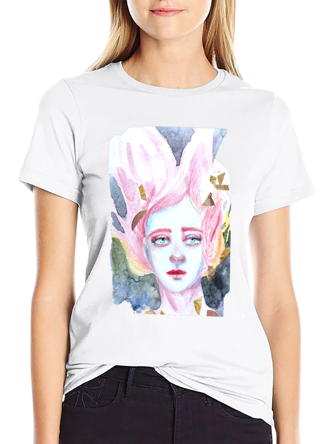 Black Watercolor Portrait Graphic T-Shirt view 9