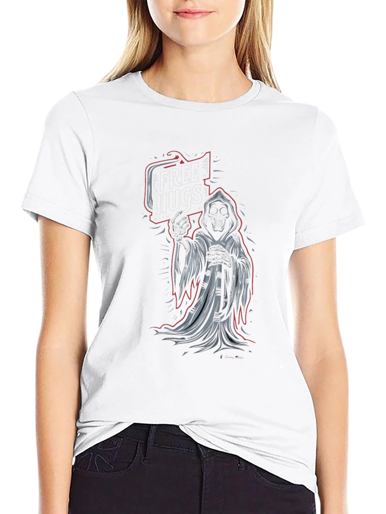 Black Free Hugs Grim Reaper Graphic T-Shirt - Black view 9