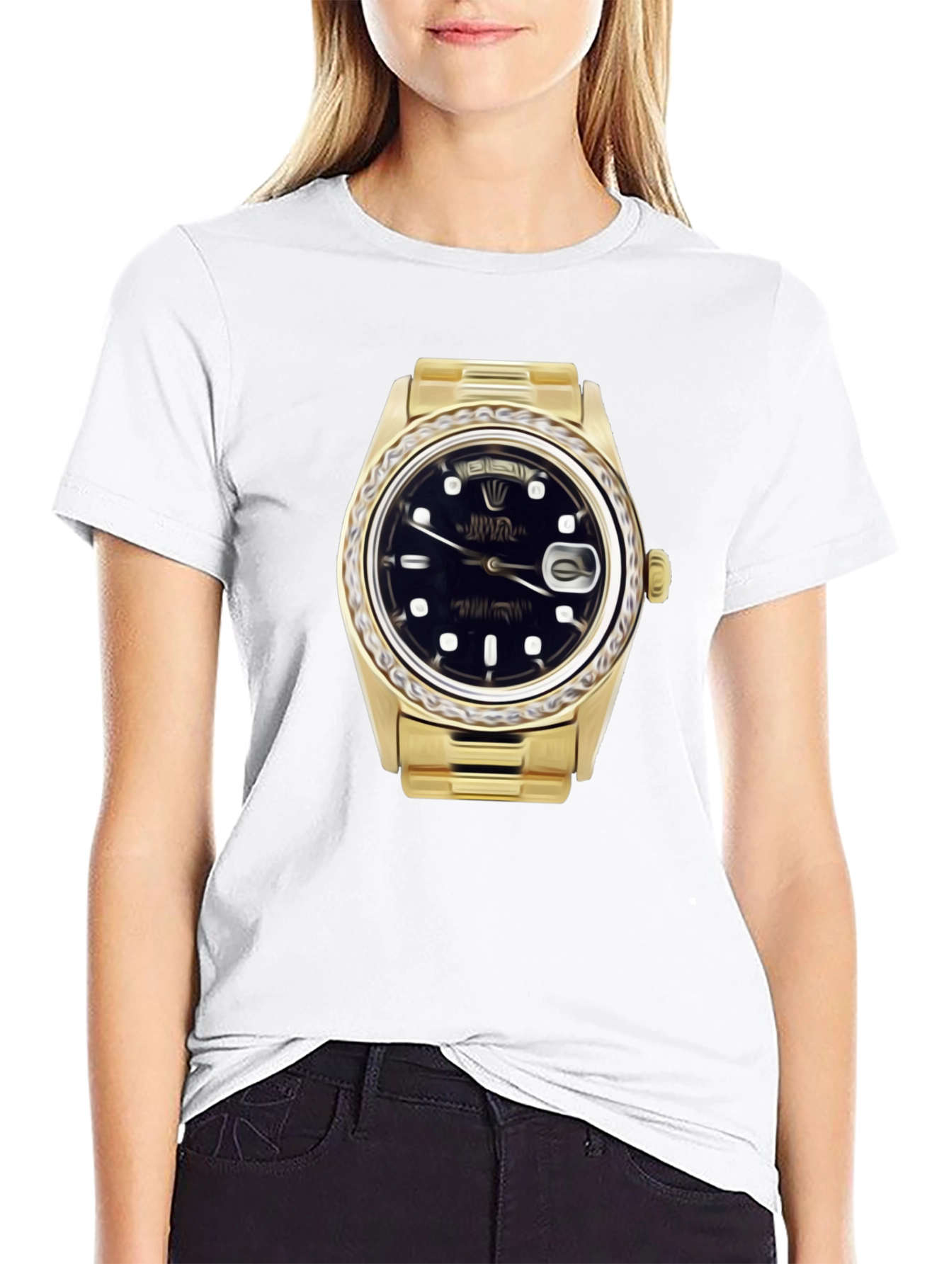 Black Statement Tee: Golden Watch Graphic view 9