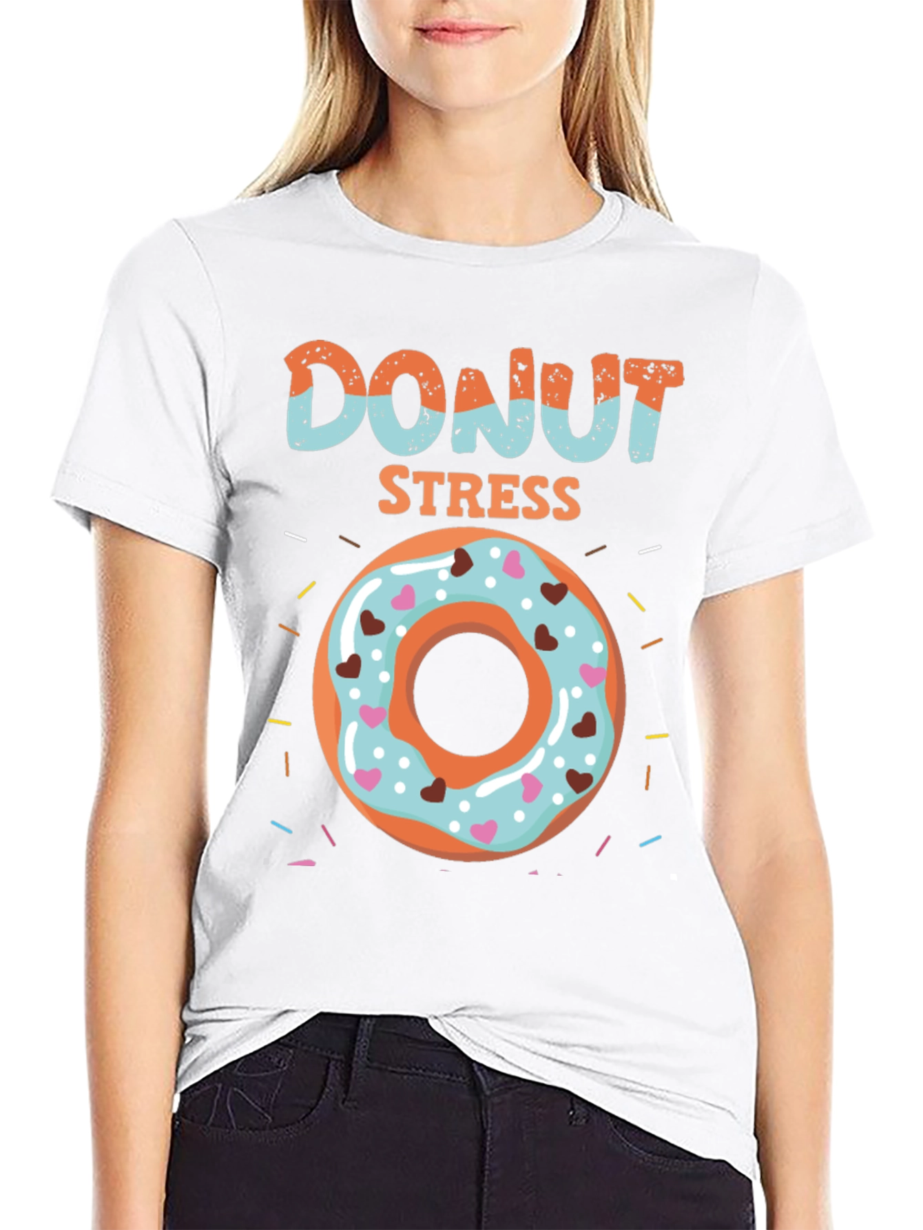 Black Donut Stress T-Shirt - Fun Foodie Apparel view 9