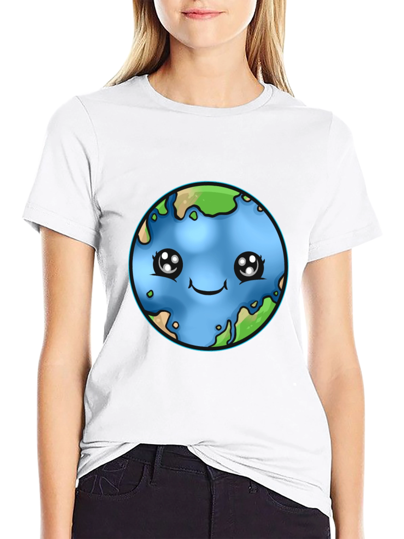 Black Cute Earth Kawaii T-Shirt view 9