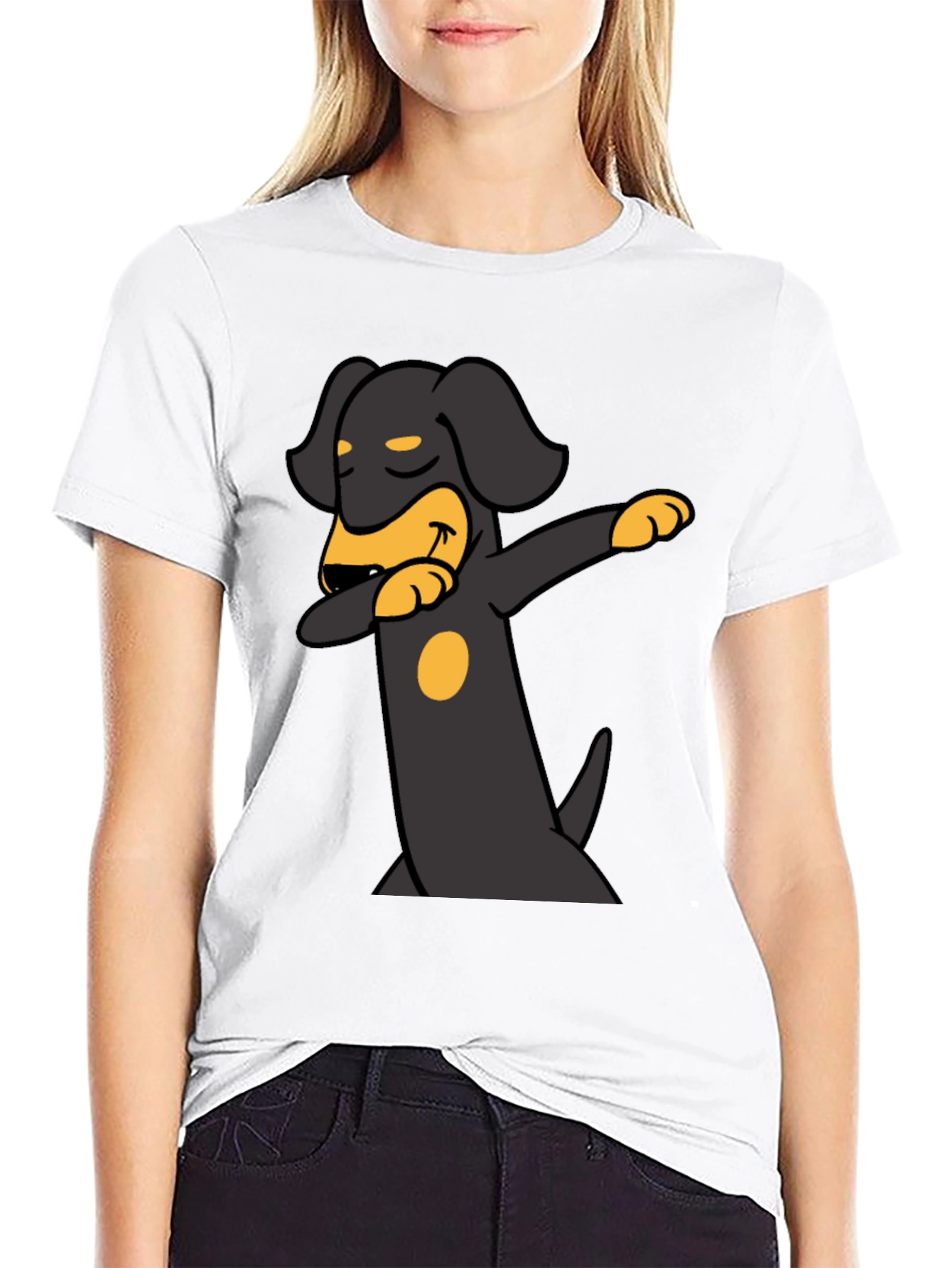 Black Dachshund Dabbing Graphic Tee - Black Cotton Blend view 9