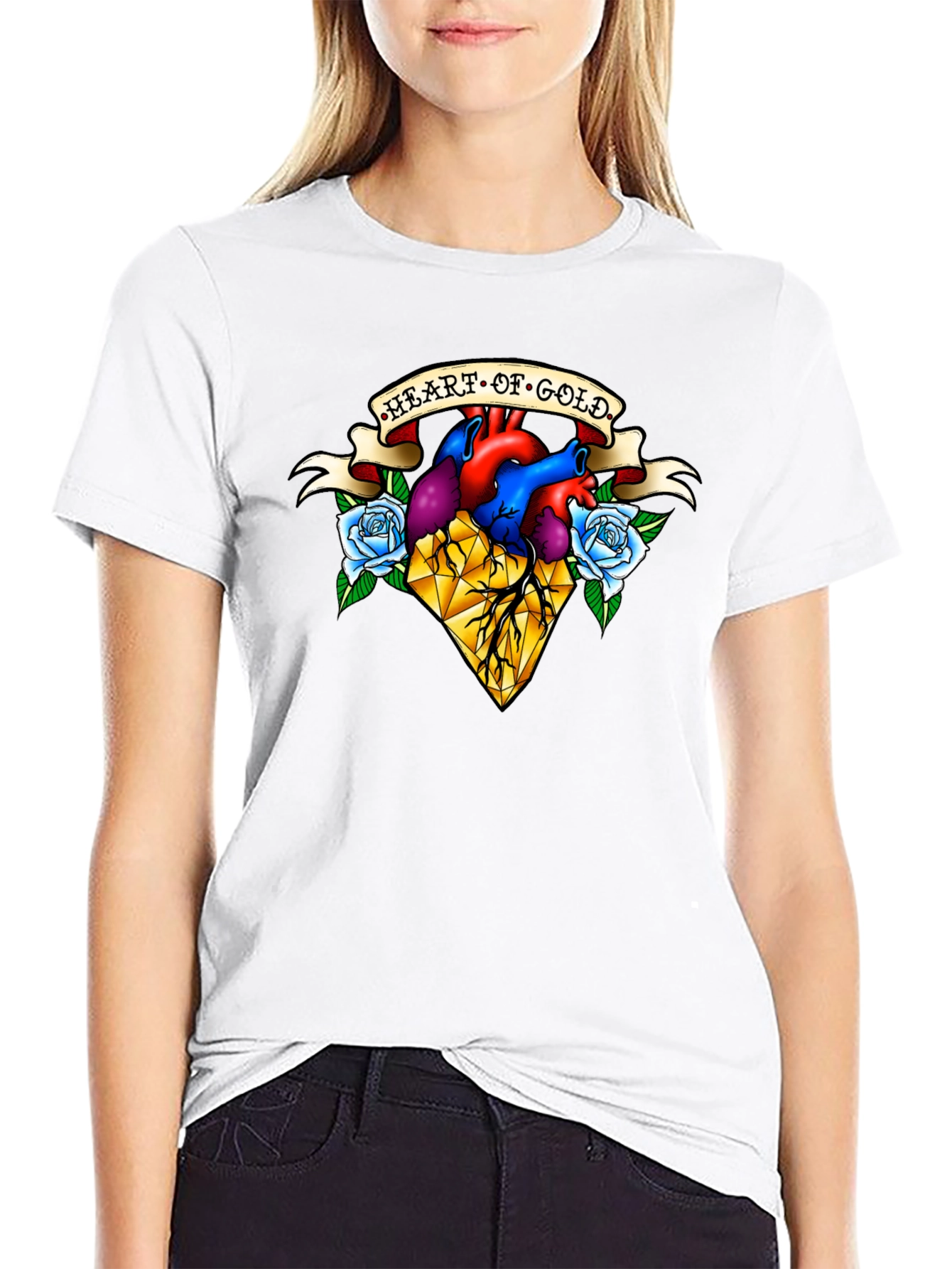 Black Heart of Gold Graphic T-Shirt - Unique Tattoo Style Design view 9