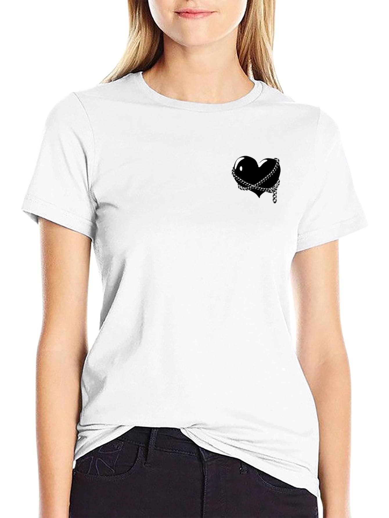 Black Black Heart & Chain Graphic Tee - Edgy Style view 9