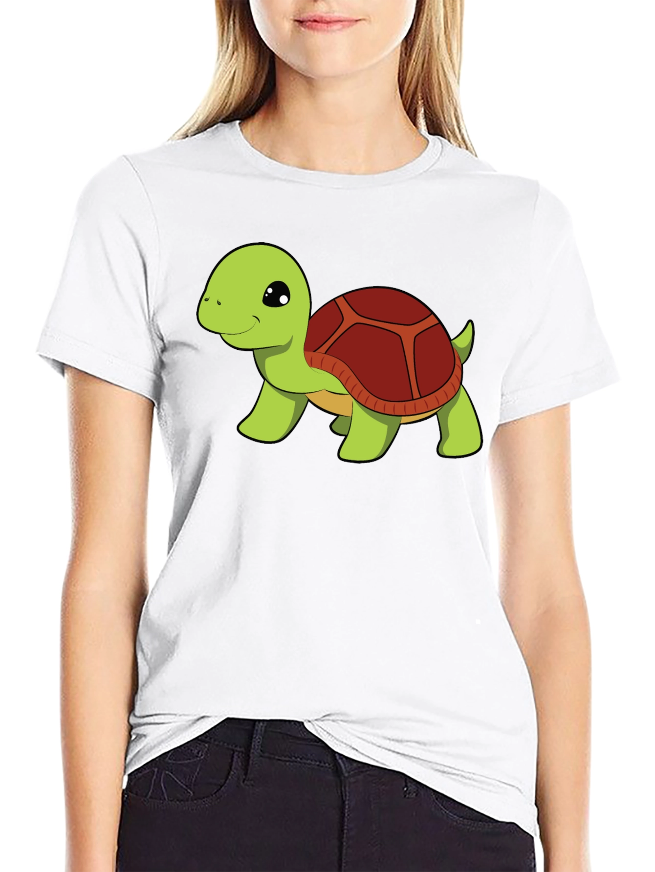 Black Cute Turtle Graphic Tee - Black Cotton T-Shirt view 9
