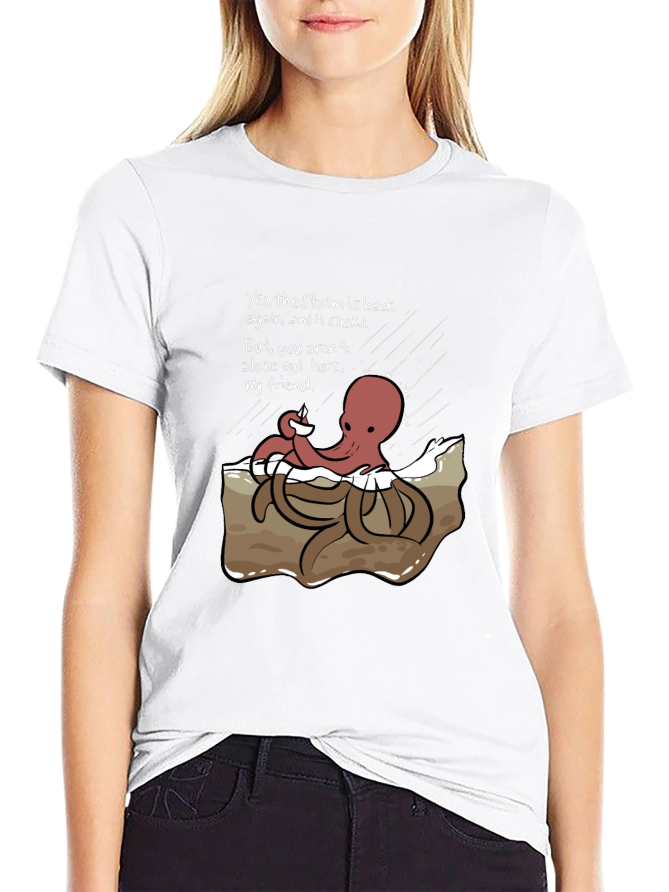Black Stormy Day Octopus Graphic Tee view 9