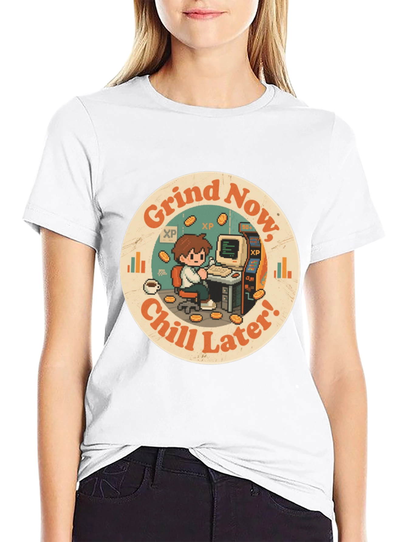 Black Grind Now, Chill Later T-Shirt - Gamer Style view 9