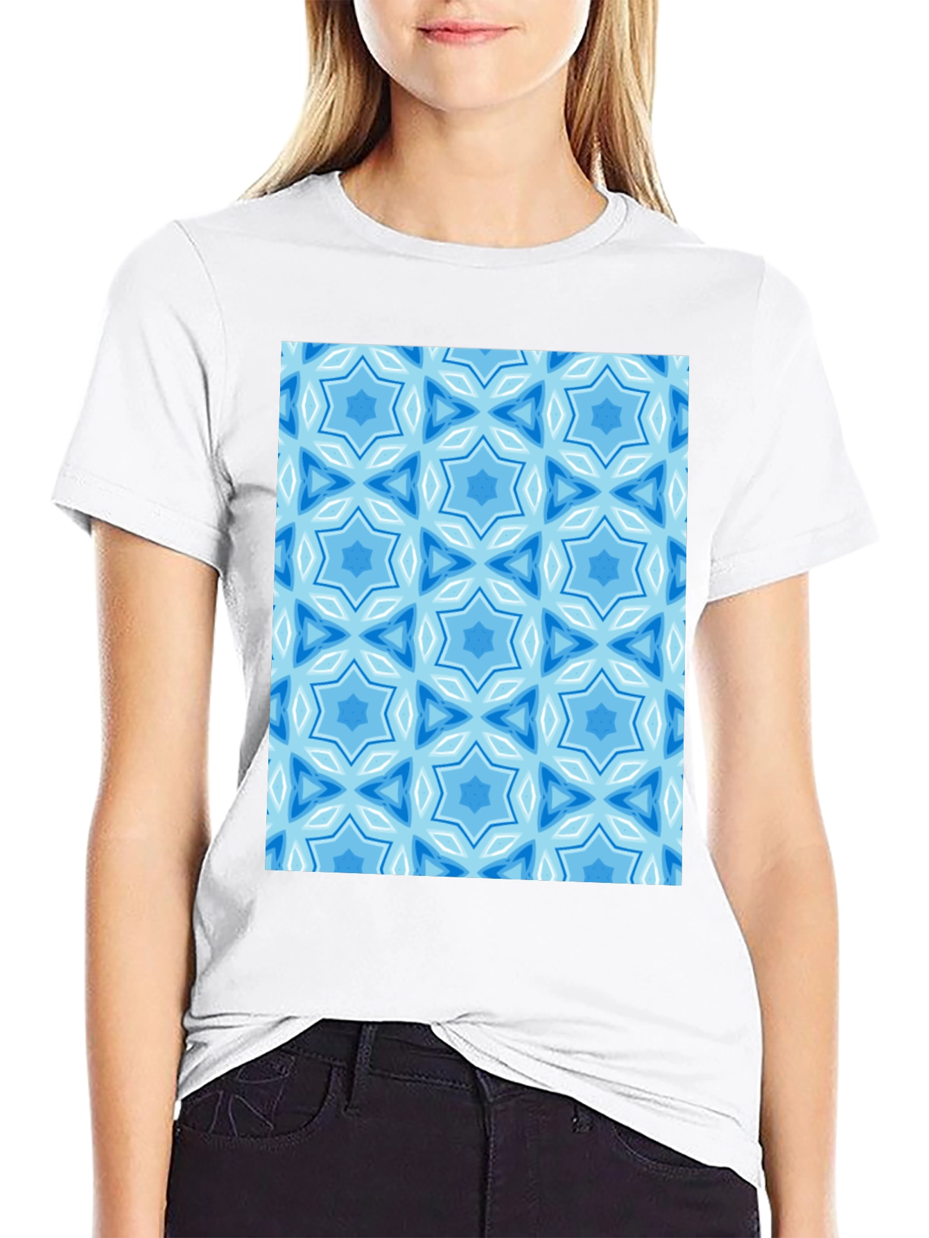 Black Blue Starburst Pattern Black T-Shirt view 9