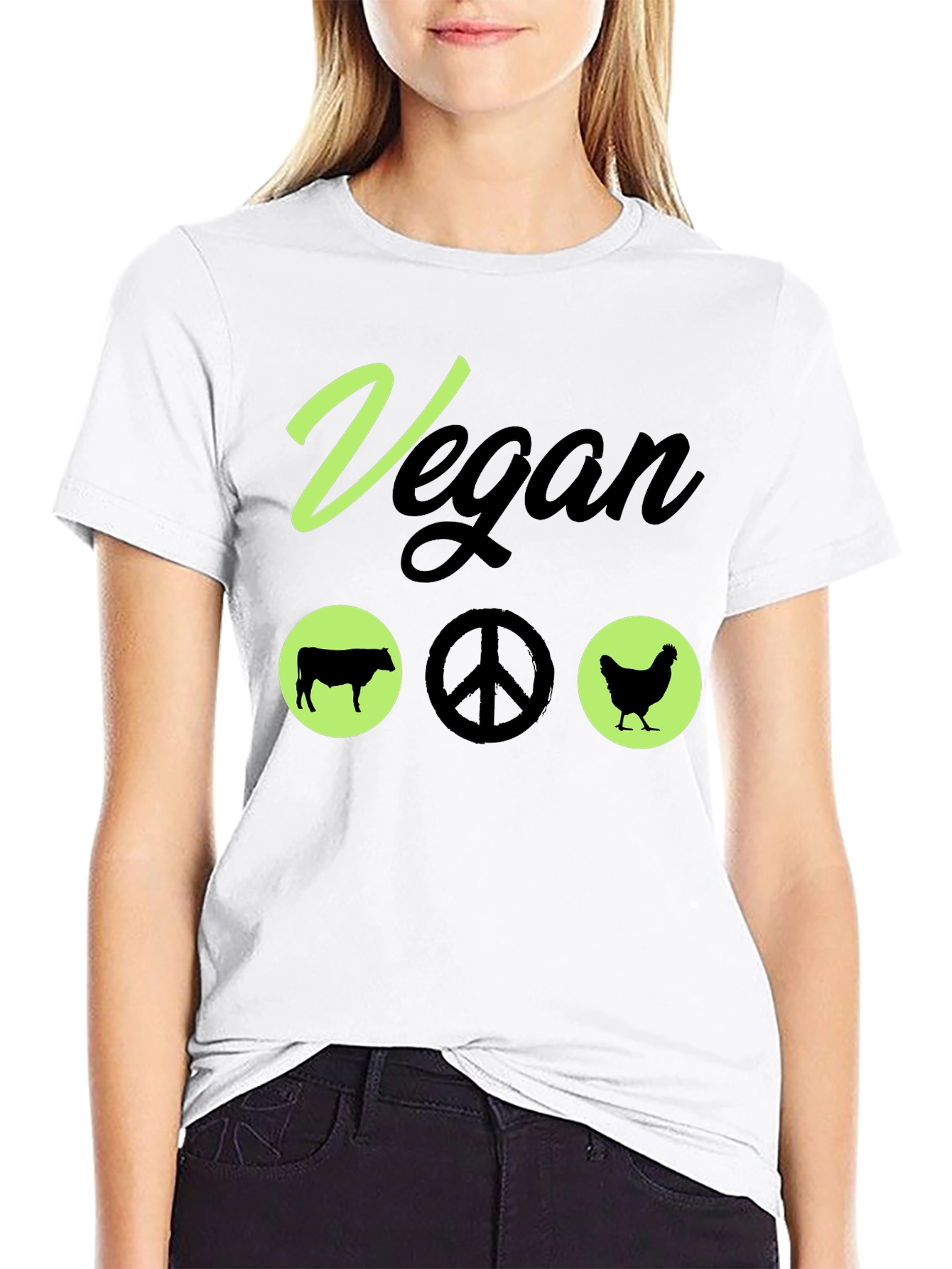 Black Vegan Peace T-Shirt Animal Lover Vegetarian Tee view 9