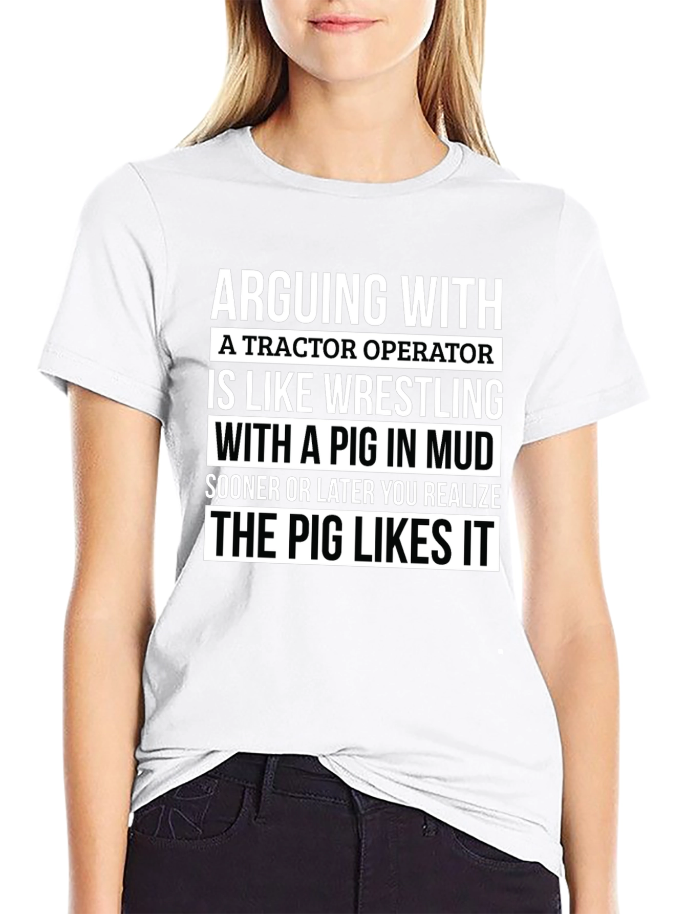 Black Tractor Operator Pig Wrestling Funny Novelty T-Shirt view 9