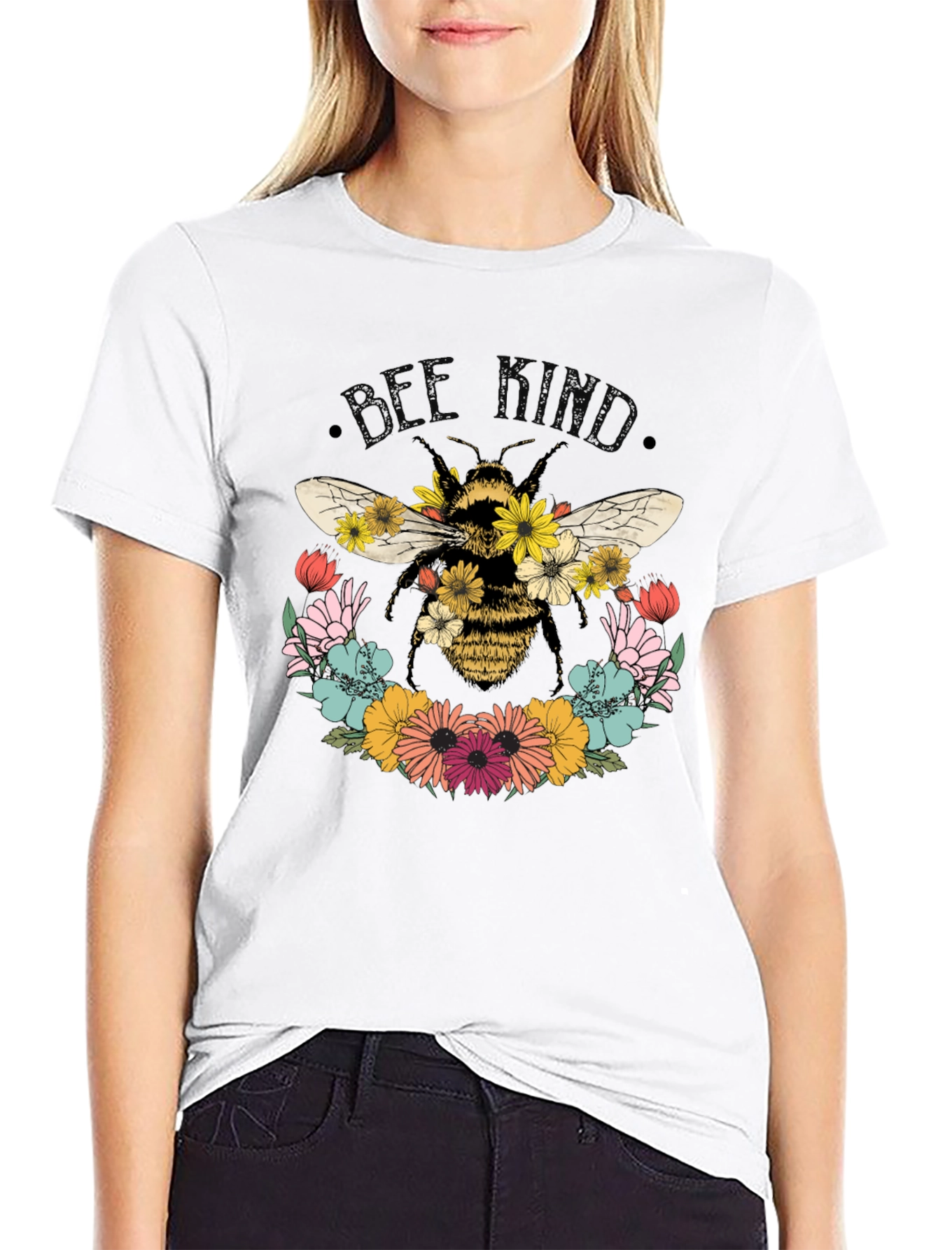 Black Bee Kind Floral T-Shirt - Black view 9