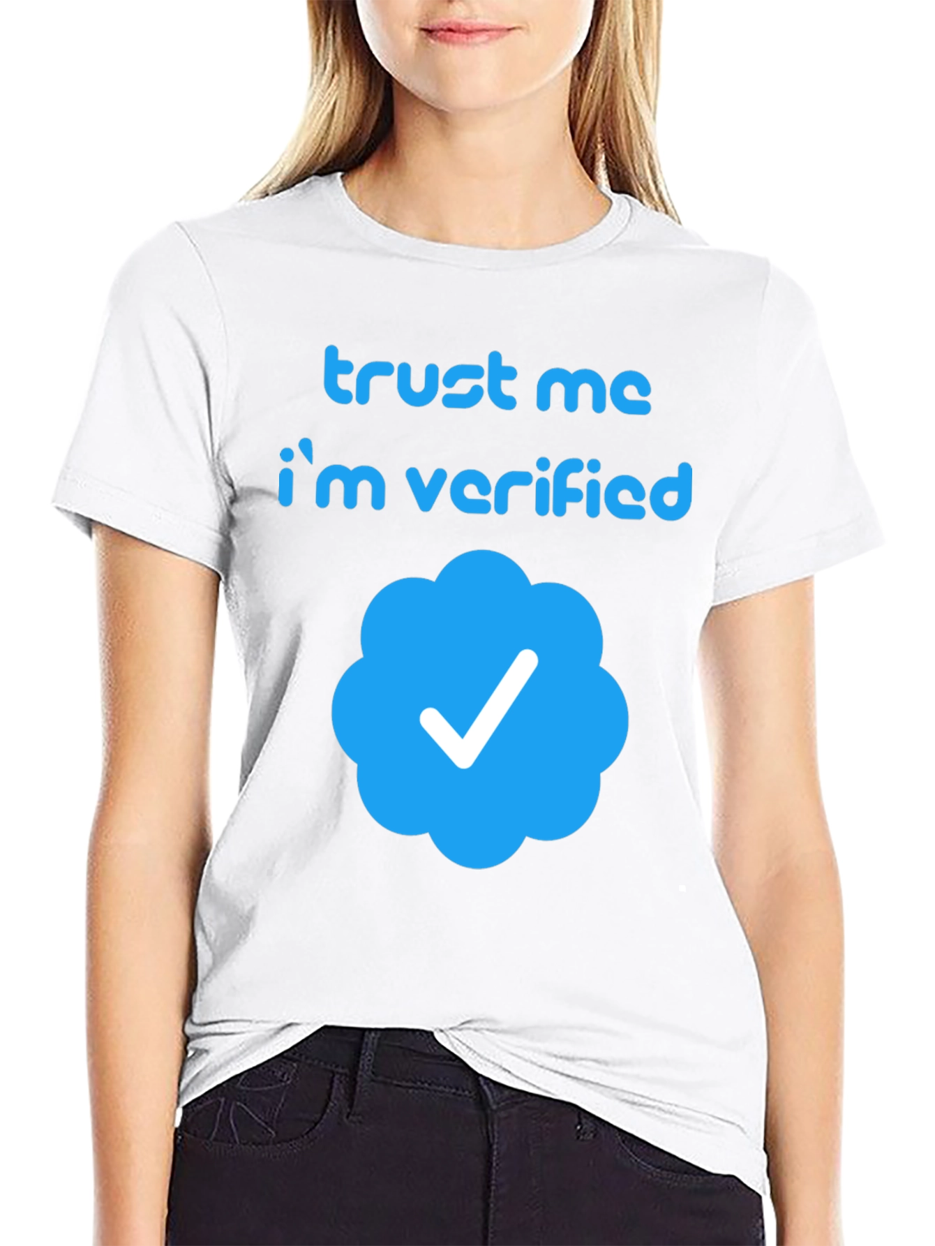 Black Trust Me I'm Verified T-Shirt - Black Crew Neck Tee view 9