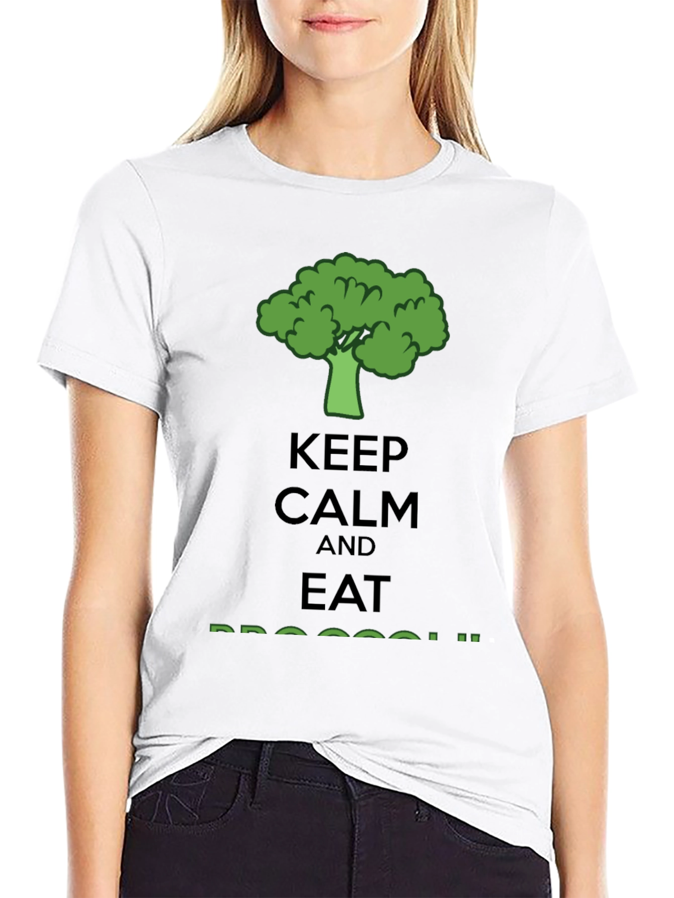 Black Keep Calm Eat Broccoli T-Shirt - Funny Vegan Tee view 9
