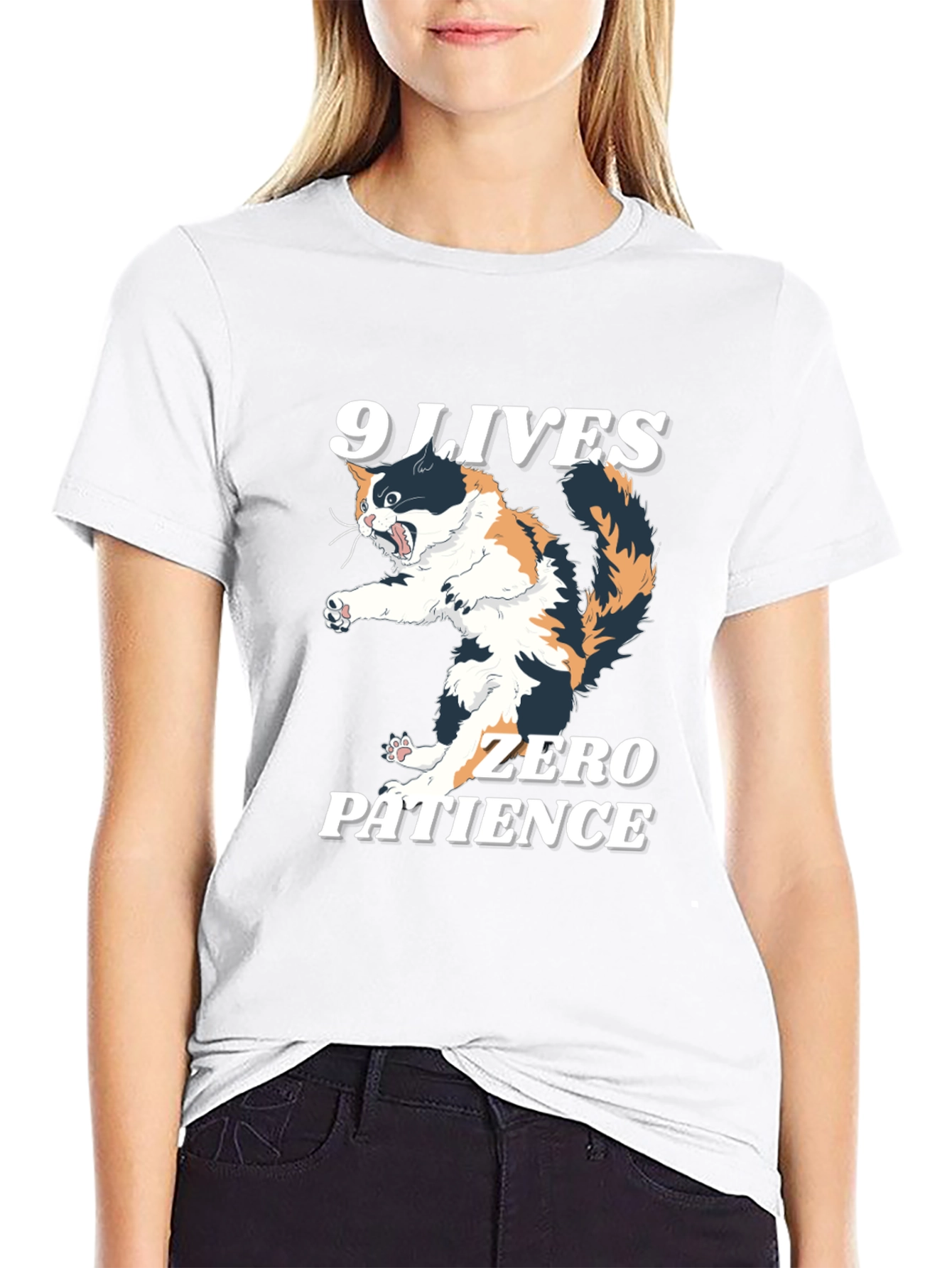 Black 9 Lives Zero Patience Cat Graphic Tee view 9