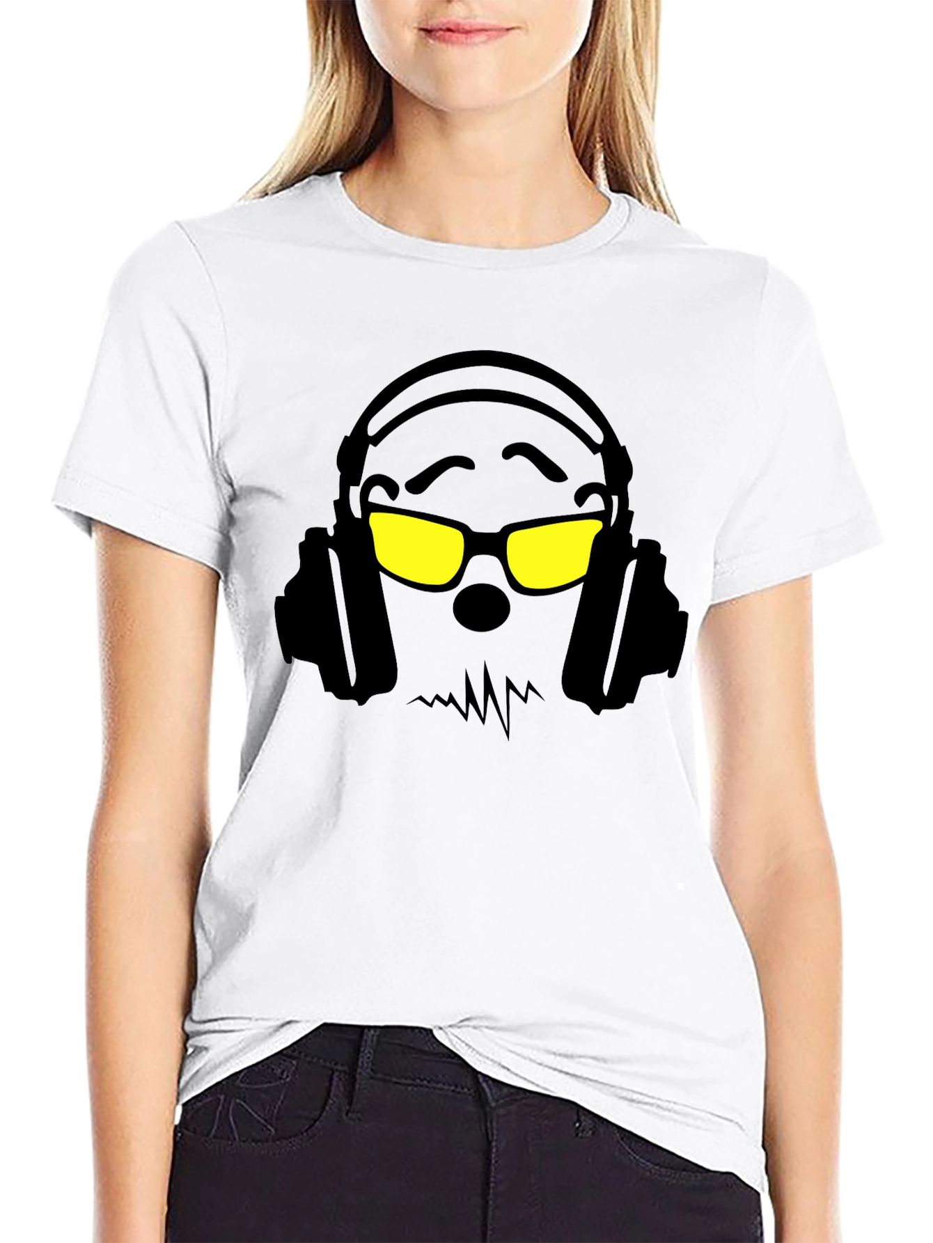Black Skull with Headphones Graphic Tee view 9