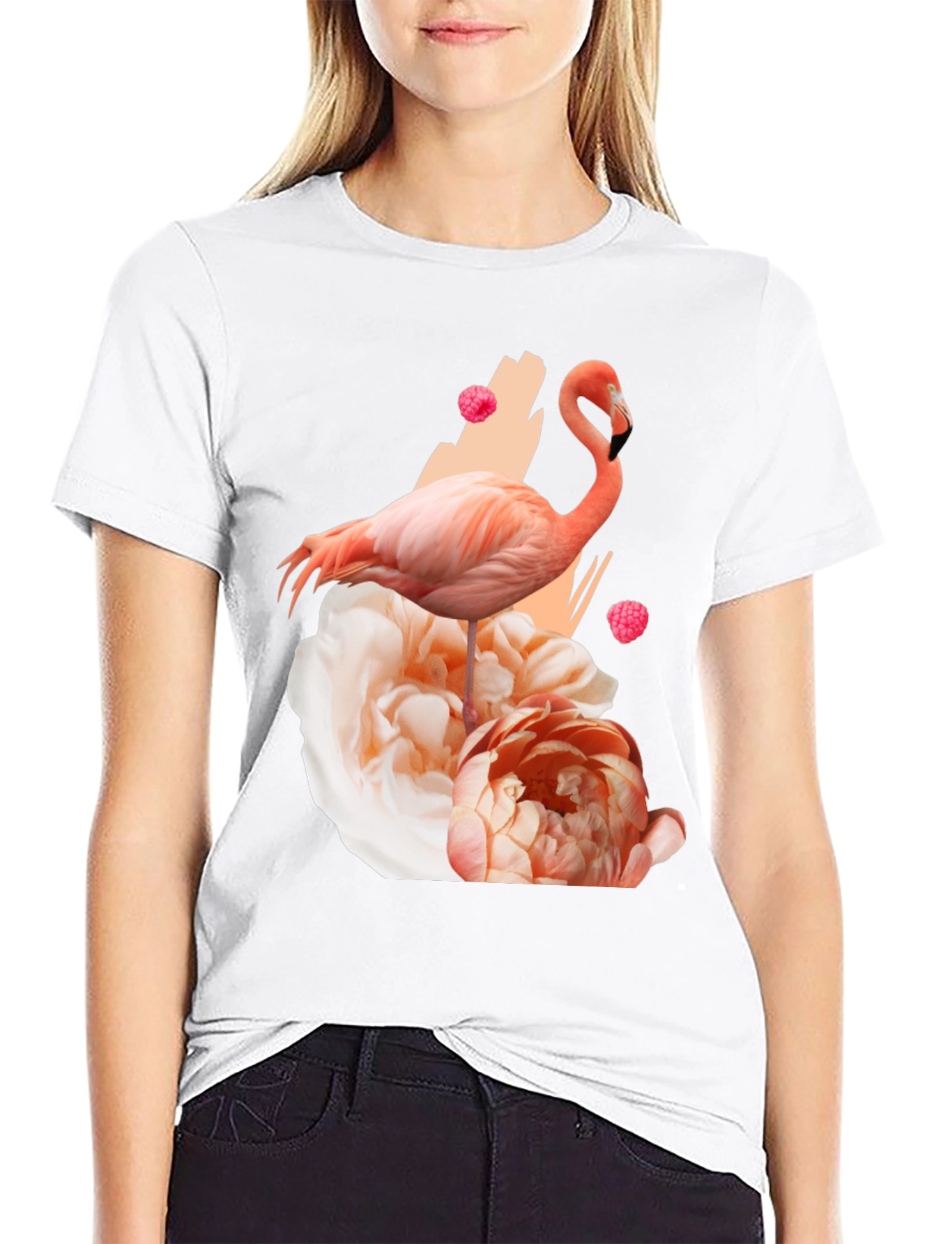 Black Flamingo Floral Graphic Black T-Shirt view 9