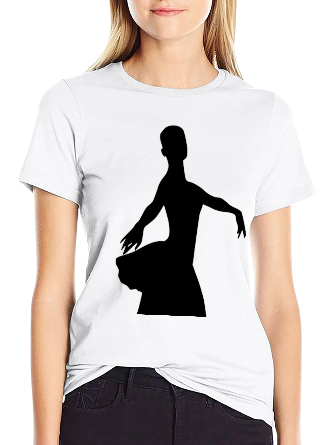 Black Ballerina Silhouette Graphic Tee - Black Cotton T-Shirt view 9