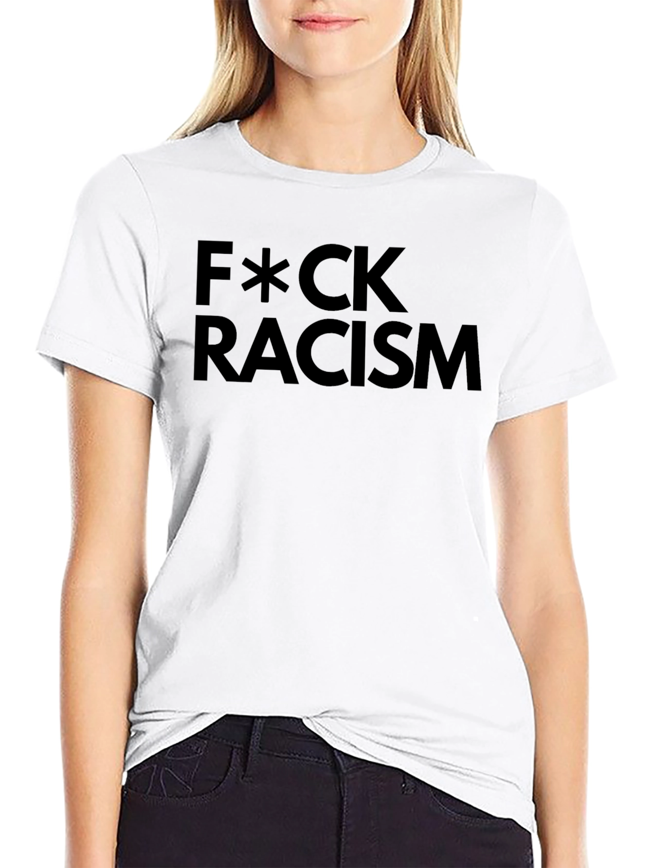 Black F*CK Racism Black Graphic T-Shirt view 9
