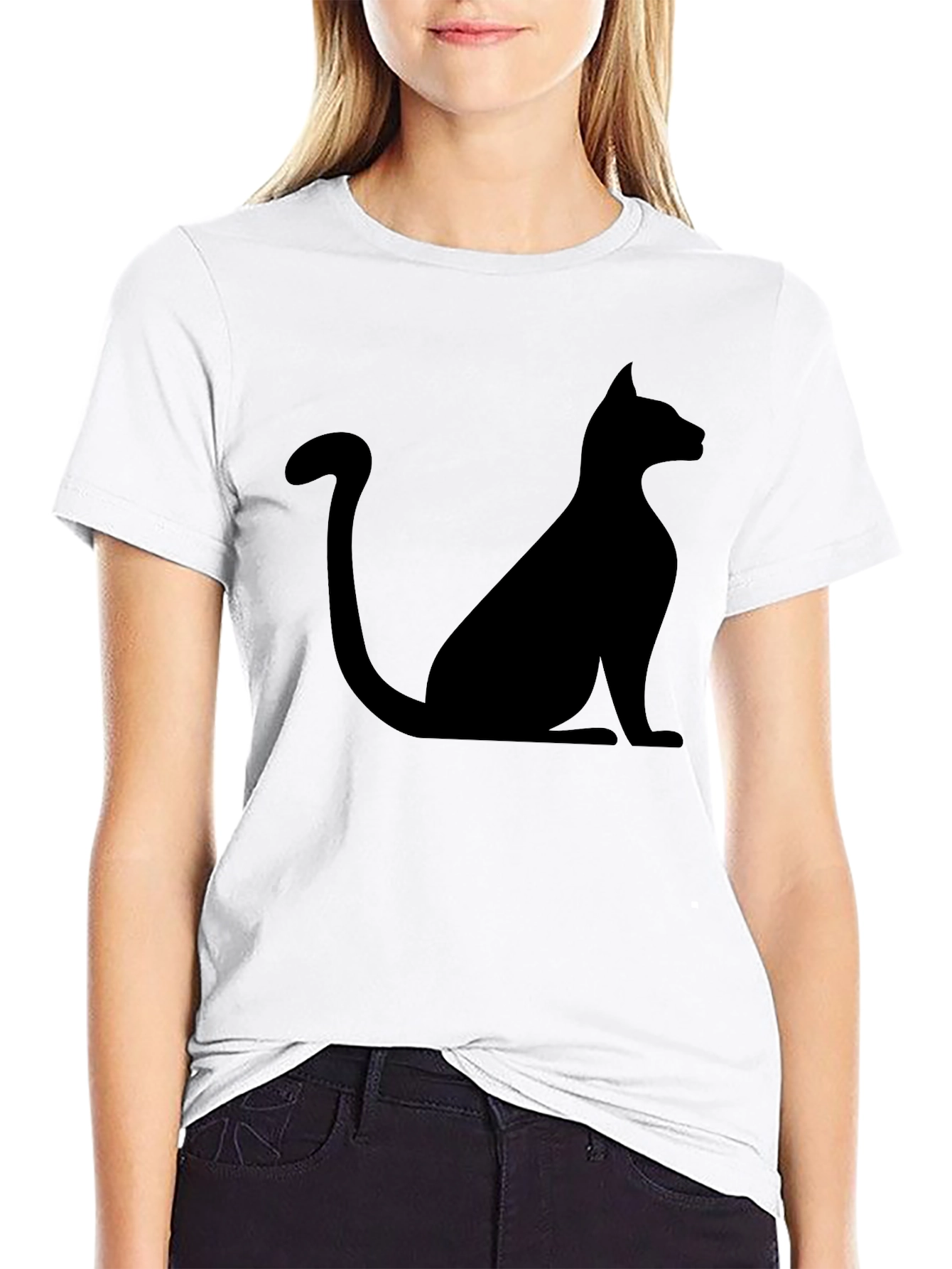 Black Men's Black Cat Silhouette Graphic T-Shirt view 9