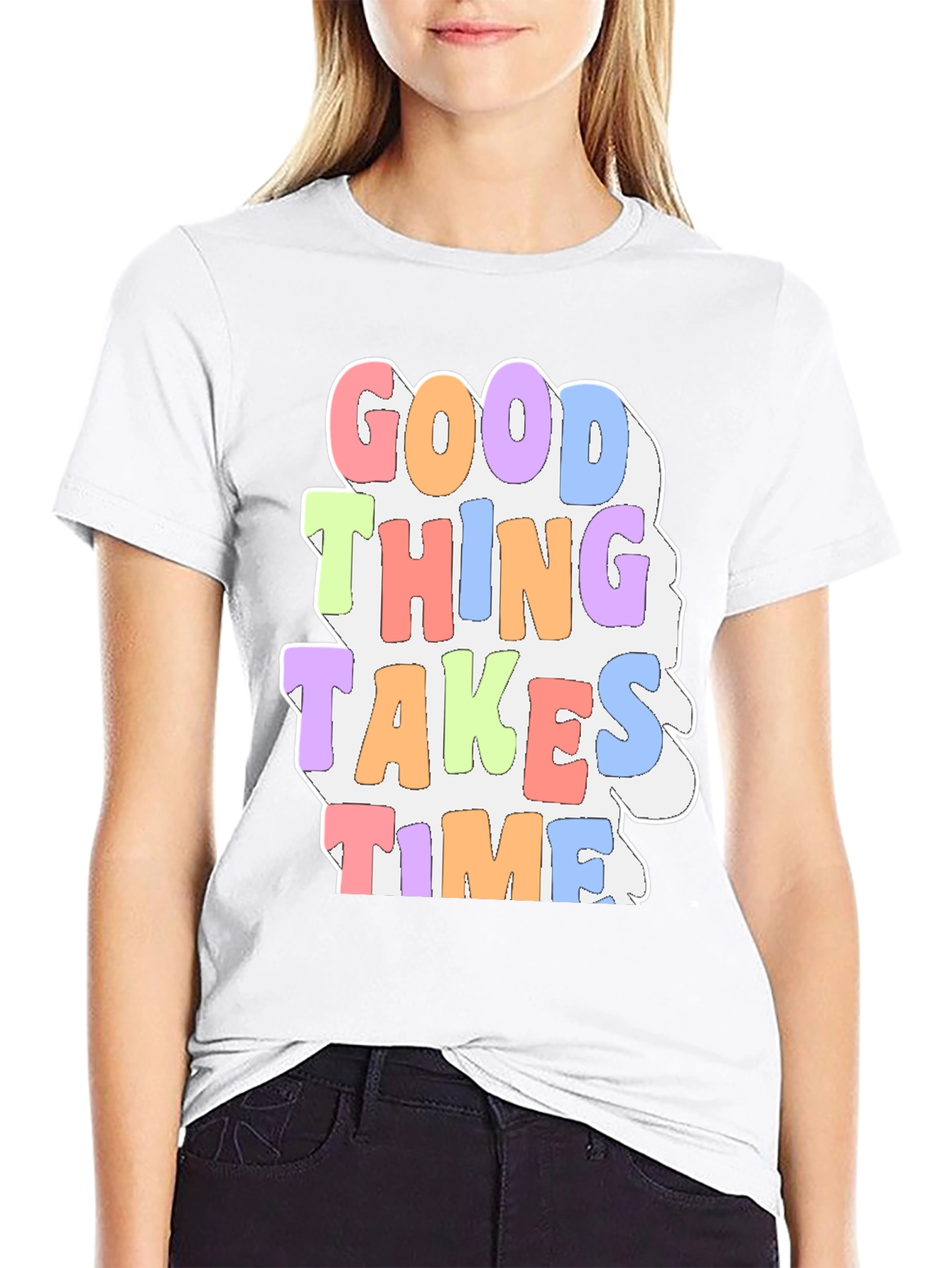 Black Good Things Take Time Graphic Tee view 9