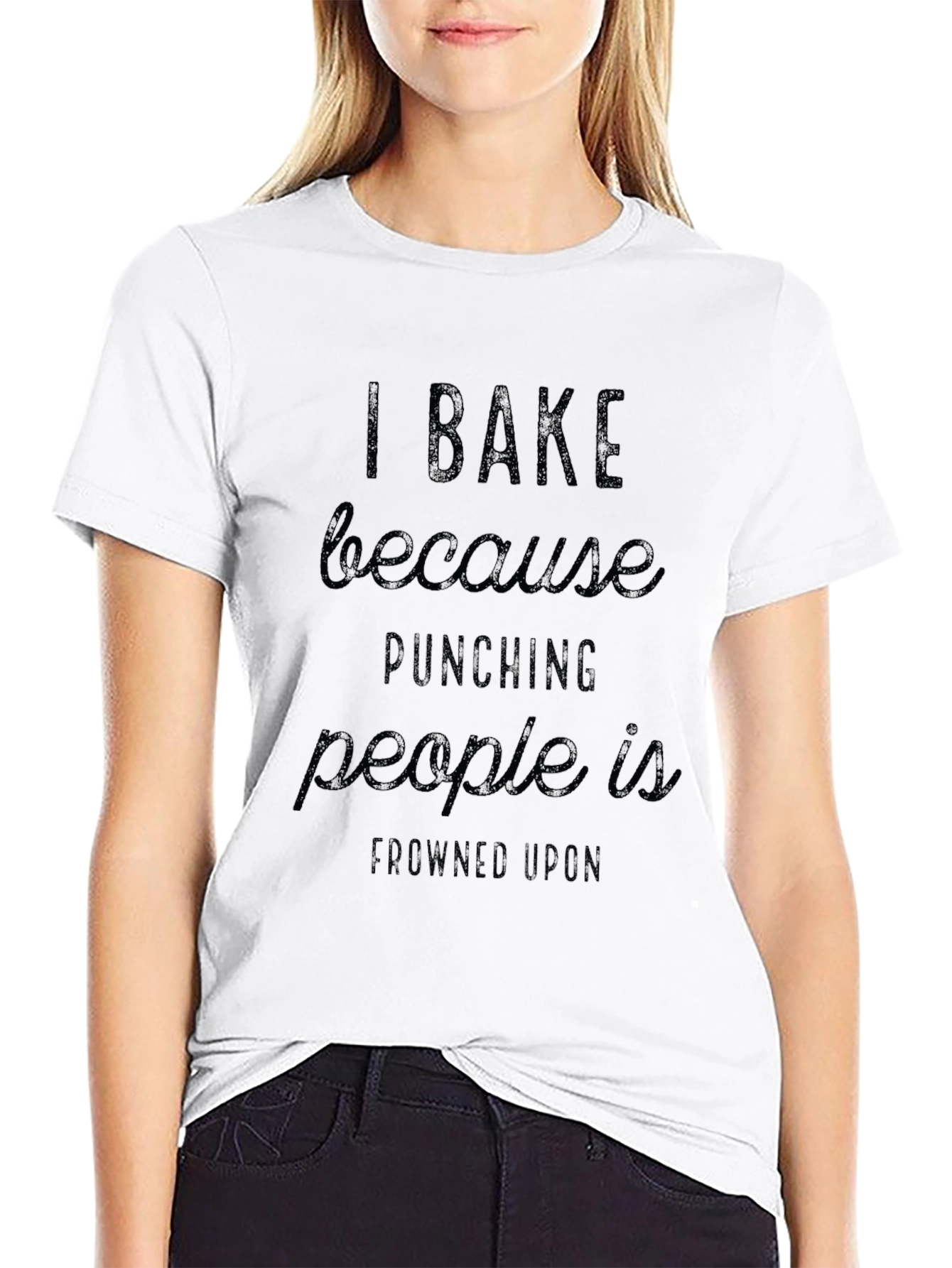Black I Bake Because Punching People Is Frowned Upon Black T-Shirt view 9
