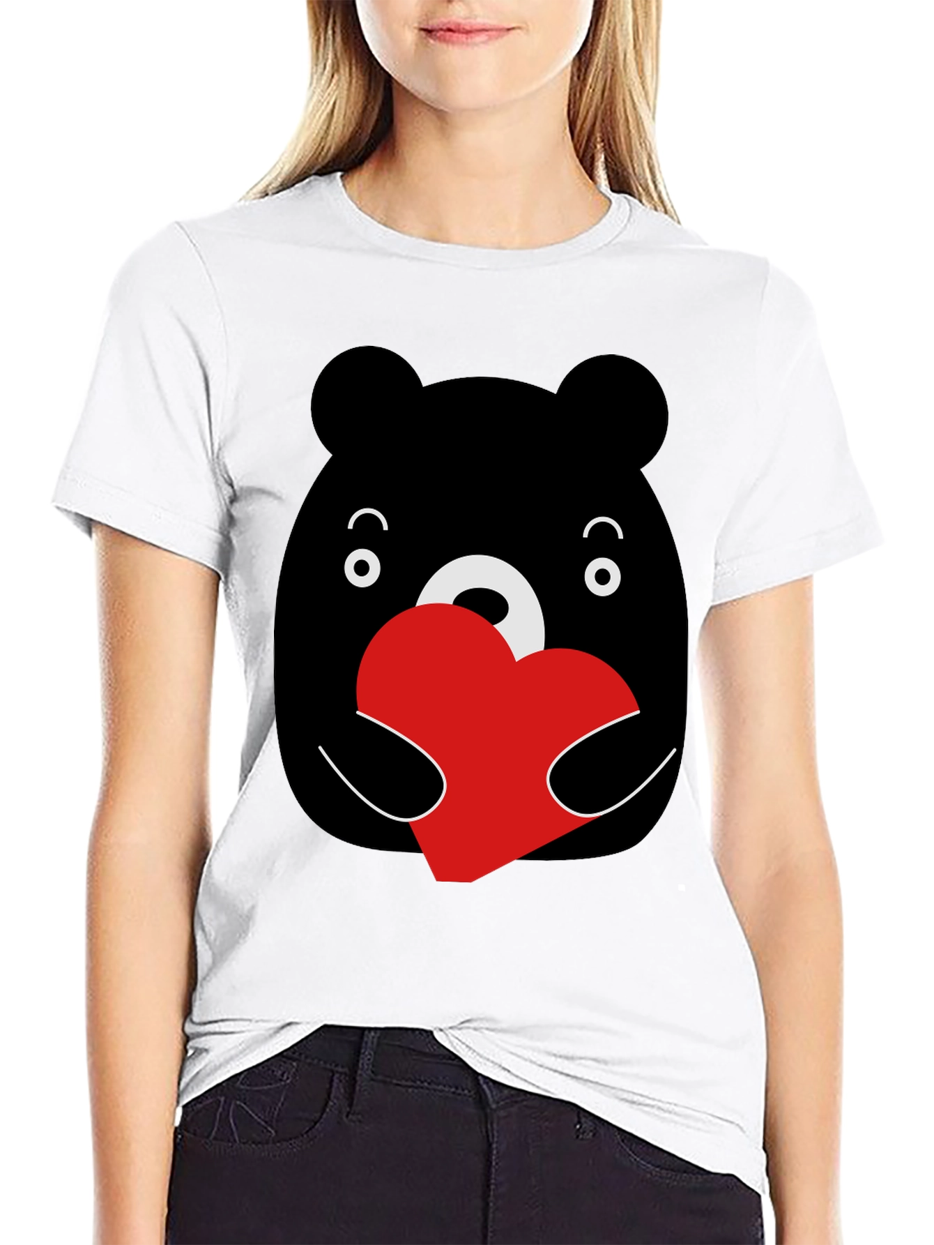Black Bear Hug Heart Graphic Black T-Shirt view 9