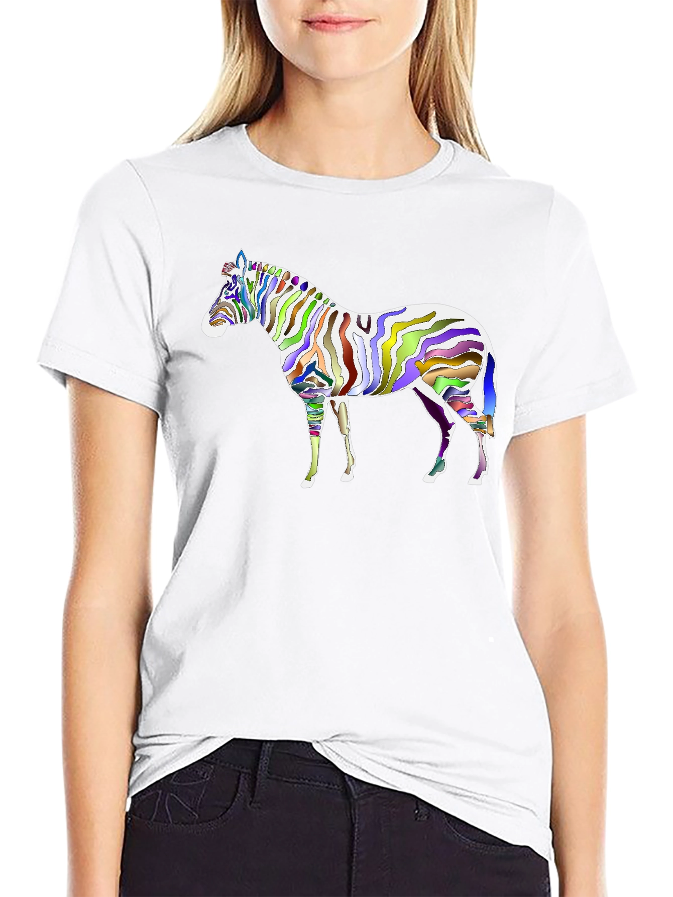 Black Colorful Zebra Graphic Black T-Shirt view 9