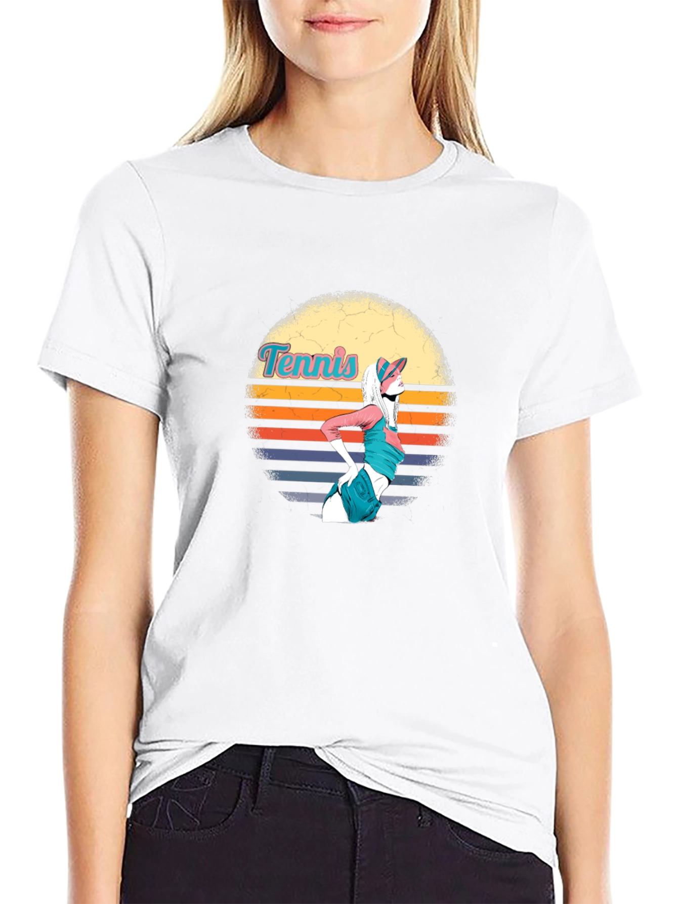 Black Retro Tennis Girl Graphic Tee - Black Cotton T-Shirt view 9